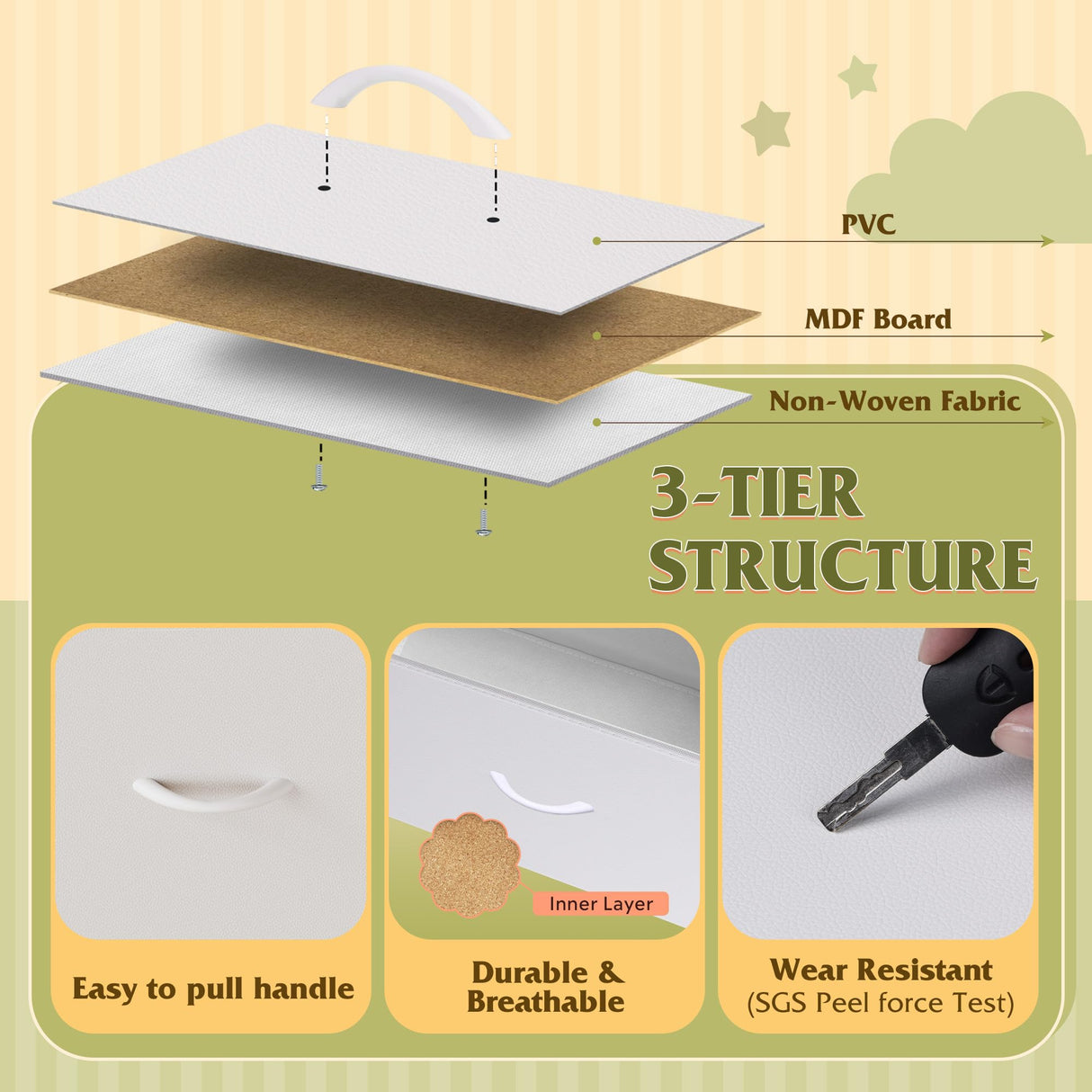 WLIVE White Tall Dresser for Bedroom, 6 Drawer Dressers & Chests of Drawers, Fabric Dresser for Closet, Living Room, Night Stand with Metal Frame, Storage Tower with Fabric Bins, Wood Top WLIVE