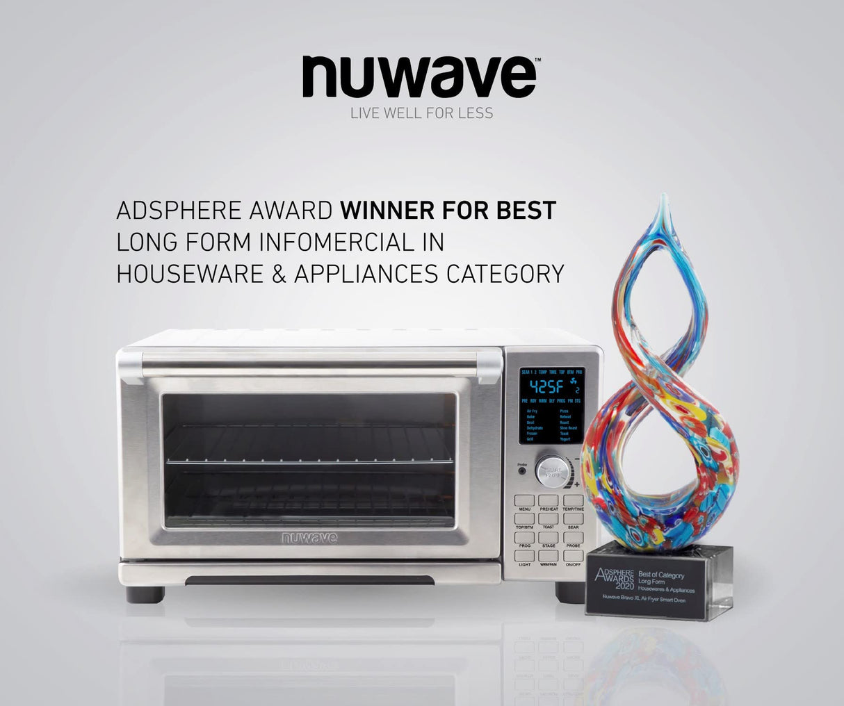 Nuwave Bravo Air Fryer Toaster Smart Oven, 12-in-1 Countertop Convection, 30-QT XL Capacity, 50°-500°F Temperature Controls, Top and Bottom Heater Adjustments 0%-100%, Brushed Stainless Steel Look Nuwave