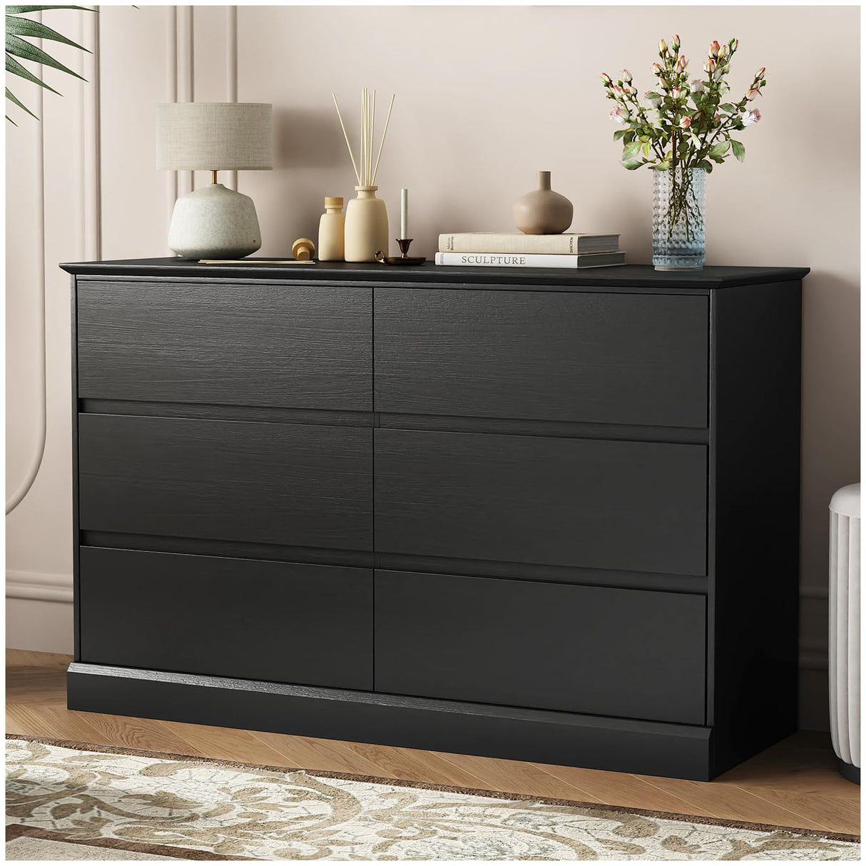 Seeday Dresser for Bedroom, Modern Wooden Dresser Closet Dressers,6 Drawer Dressers for Living Room, Entryway, or Hallway, Black Seeday