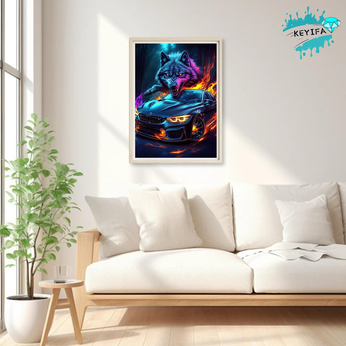 KEYIFA Sports Car Diamond Art Kits, 5D DIY Diamond Painting for Adults, Round Full Drill, Wolf Diamonds Dots Mosaic Painting, Crystal Gem Arts Craft for Home Wall Decor 12x16 in KEYIFA