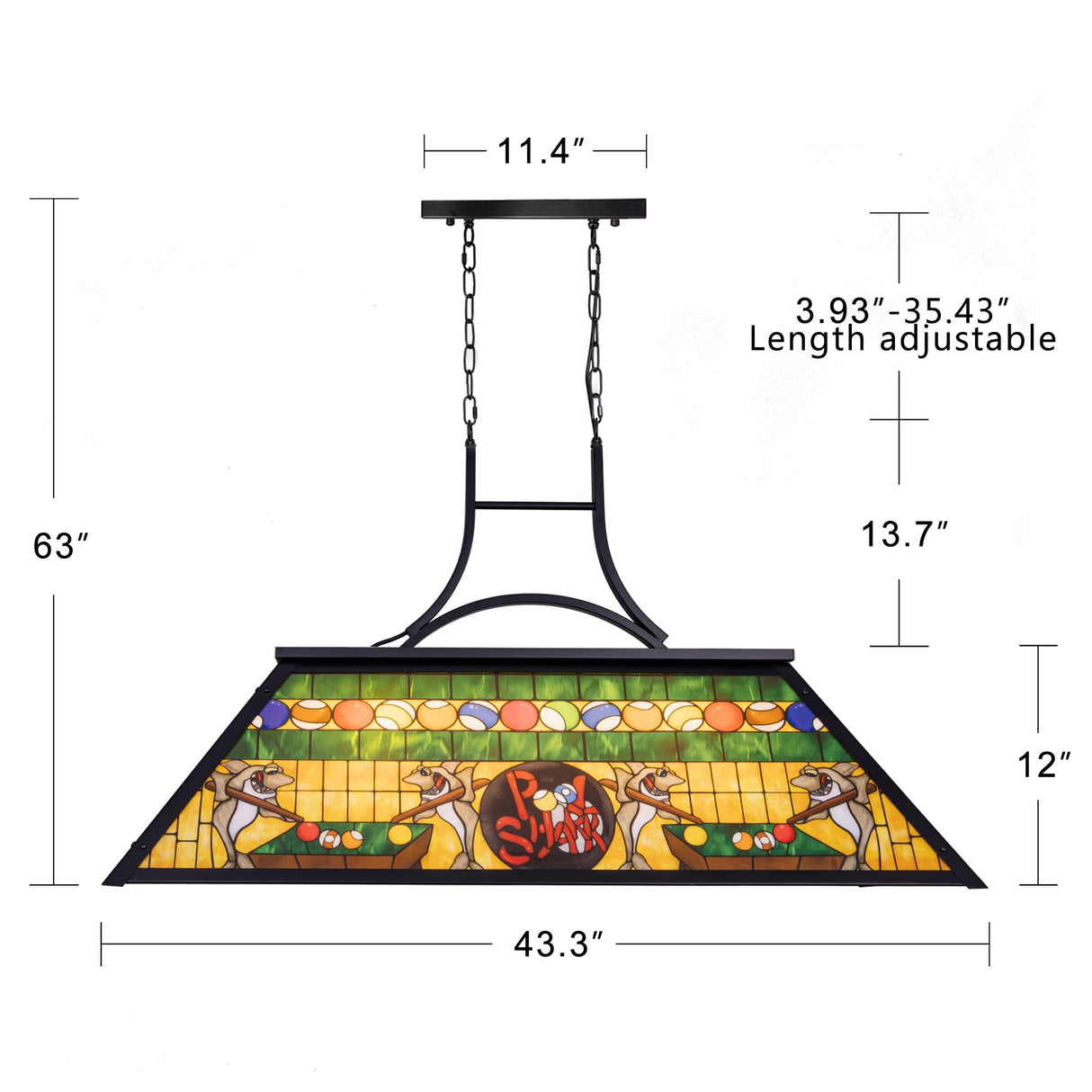 TOCHIC Vintage Pool Table Light, 3-Light Rustic Billiards Light Fixtures with Tiffany-Style Shark Shade for Game Room Farmhouse Chandelier Man Cave Club Bar Dining Room Kitchen Island TOCHIC