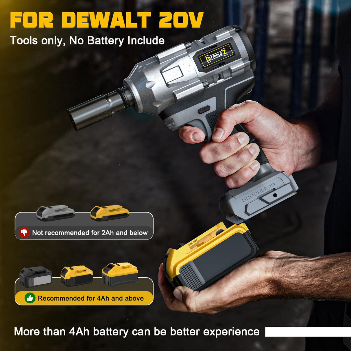 Cordless Impact Wrench 1/2 inch for Dewalt 20v Battery, 900FT-LBS(1200N.m) Brushless Electric Impact Gun for Car Home, High Torque Power Impact Driver with 6Pcs Sockets & Storage Case (No Battery) DIYtoolifz