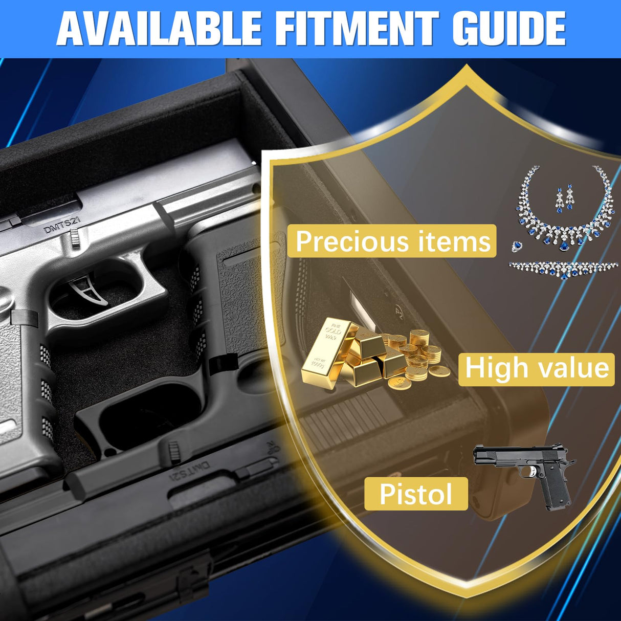 WJIECO Biometric Smart Gun Safe with Phone Charging for Handgun - Biometric Gun Safe 3 Ways Quick Access with Fingerprint/Keypad/Key Lock for Bedside Nightstand or Car with LCD WJIECO