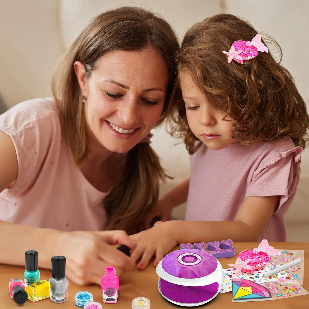 Amagoing Kids Nail Polish Set for Girls, All-in-One Nail Art Kit with Storage Box Ages 6-8, Non Toxic Nail Polish, Nail Dryer, Mermaid Hair Clip, Little Girl Toys Birthday Gift for 5 6 7 8 Years Old Amagoing