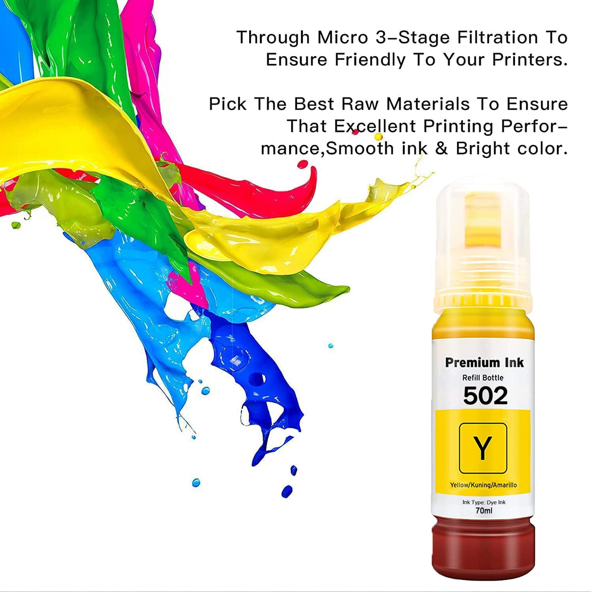 Printers Jack Compatible 502 T502 Refill Ink Bottles Replacement for EcoTank ET-2750 ET-3750 ET-4750 ET-2760 ET-3760 ET-4760 ET-2700 ET-3700 ET-3710 ET-15000 ST-2000 ST-3000 ST-4000 Printer Printers Jack