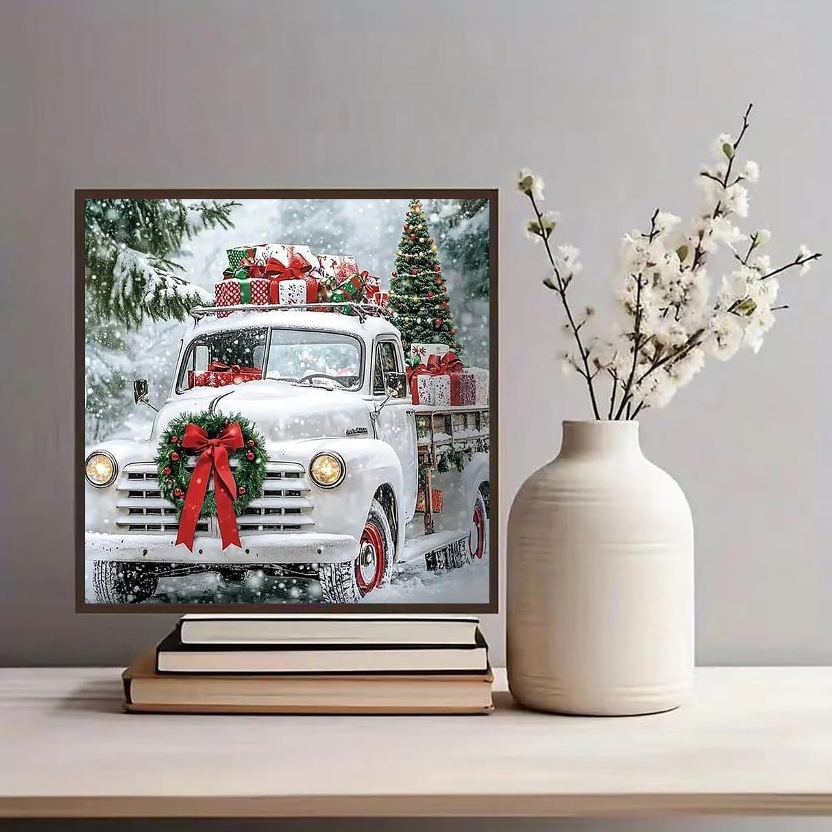 KINPLUB Christmas Truck Diamond Art Kits for Adults Beginners, Winter Truck Diamond Painting Kits for Adults, DIY Full Drill Round Gem Art Dots for Home Wall Decor 12x12 Inch KINPLUB