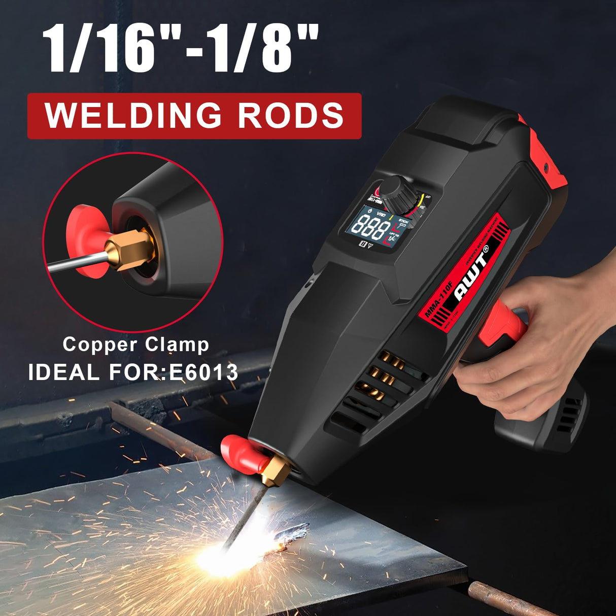 AWT Welding Machine Handheld,110V 90Amp ARC Welder Hand Held Welder Machine,Digital Display IGBT Inverter Welder Portable MMA Welder Machine,Welding Tool Set and Toolbox,Ideal for Home DIY AWT