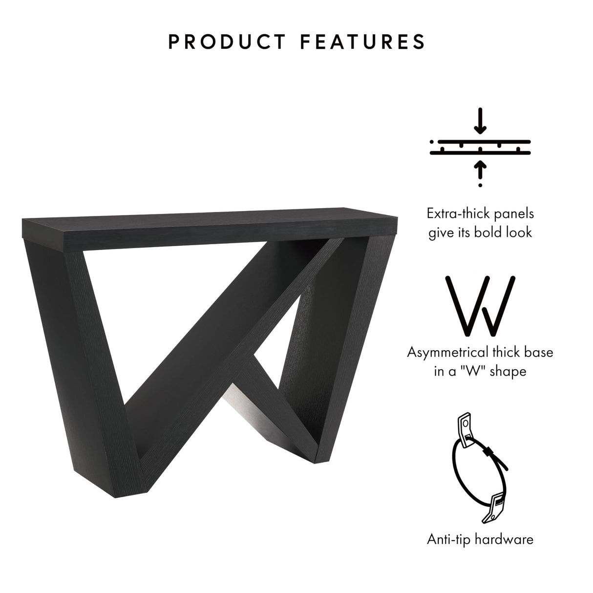 HOMES: Inside + Out Naomi Modern Decorative Accent Console Table with W-Shaped Legs, Wood Entryway Furniture for Living Room, Hallway, Entrance, Small Spaces, Black HOMES: INSIDE + OUT