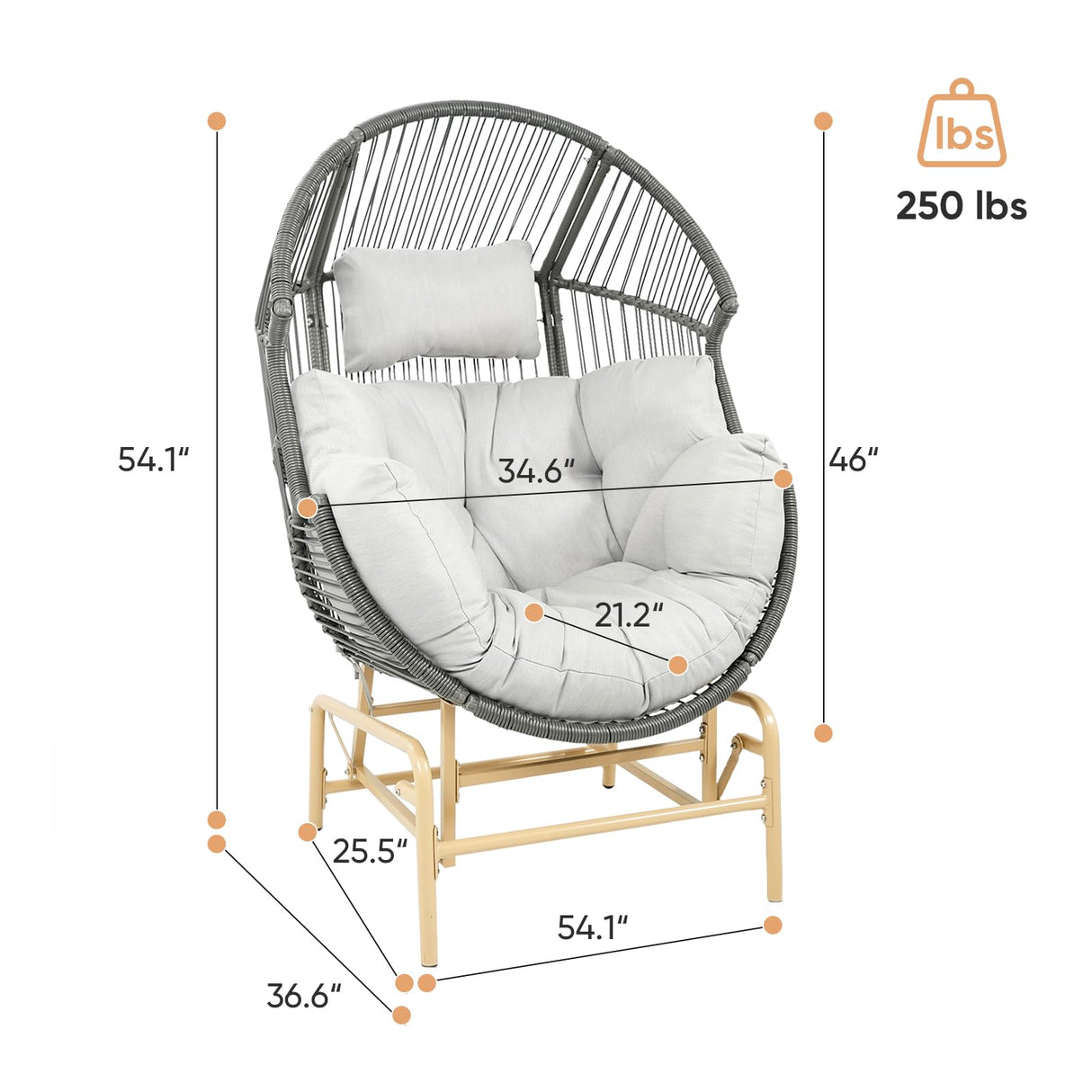 Patio Chairs Outdoor Egg Chair - Rattan Patio Lounge Rocker Chairs 4 Piece Wicker Rocking Glider Chair Set with 2 Glider Egg Chairs and 2 Ottoman for Outside Porch Deck Backyard Garden(Grey/Gery) Pugire