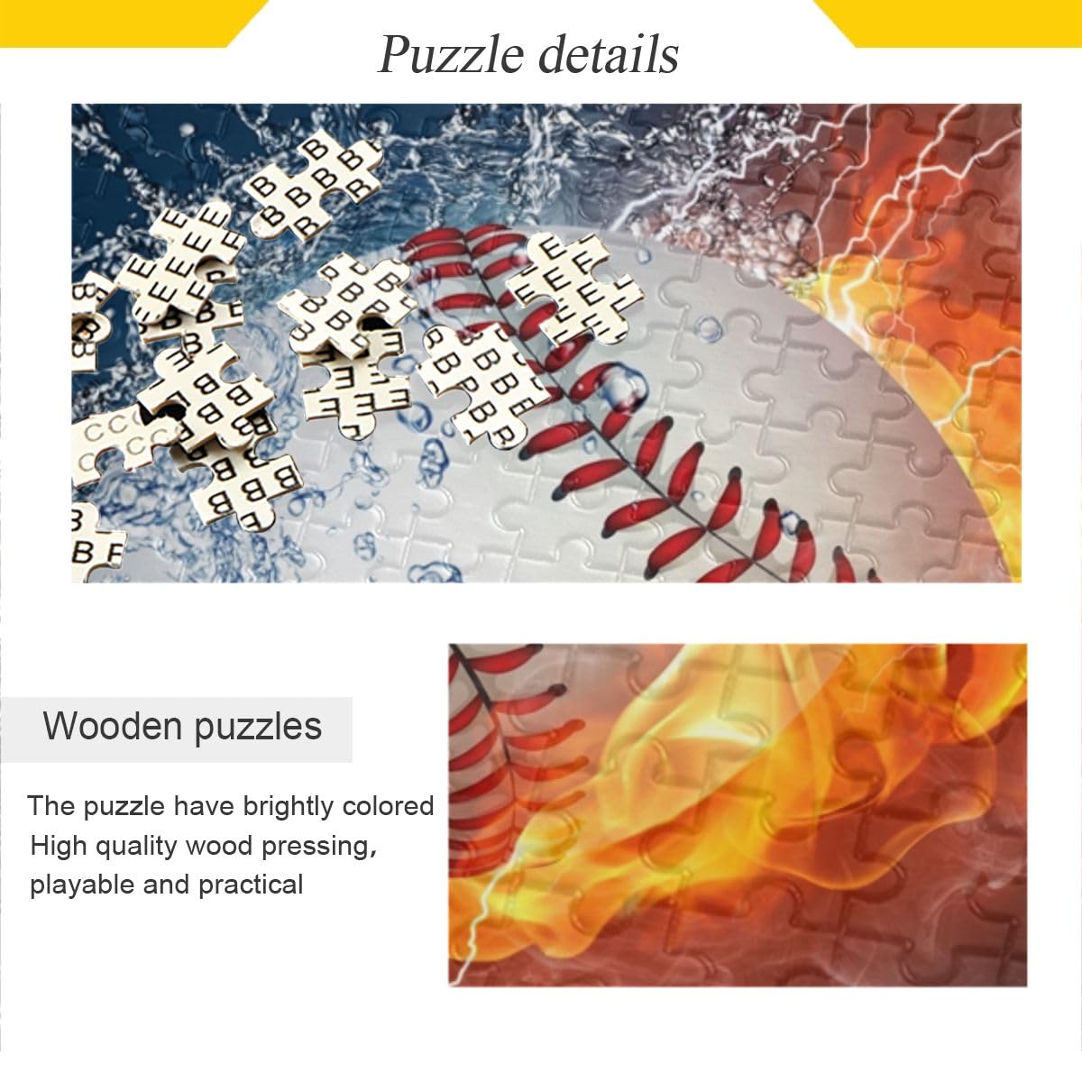 Baseball Fire Water Jigsaws Puzzles, Puzzles Adults, with Letters on Back, Puzzle 500 Pieces Joisal