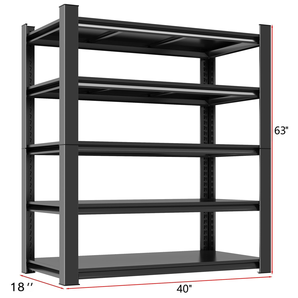 Metal Garage Shelving Unit, Heavy Duty 5-Tier Adjustable Storage Rack, Steel Shelving, 3020 lbs Capacity, Industrial Shelves for Heavy Tools and Equipment, Ideal for Garage, Basement, Black, 63" Beaunatixx