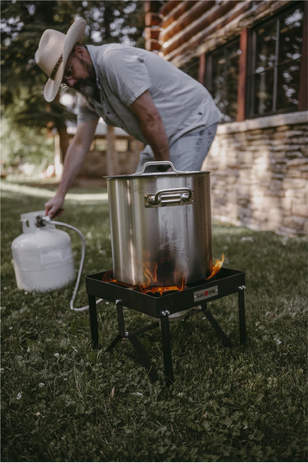 GasOne B-5200K Outdoor Cooker with High Pressure Steel Braided Hose Propane Burner Camp Stove Gas One