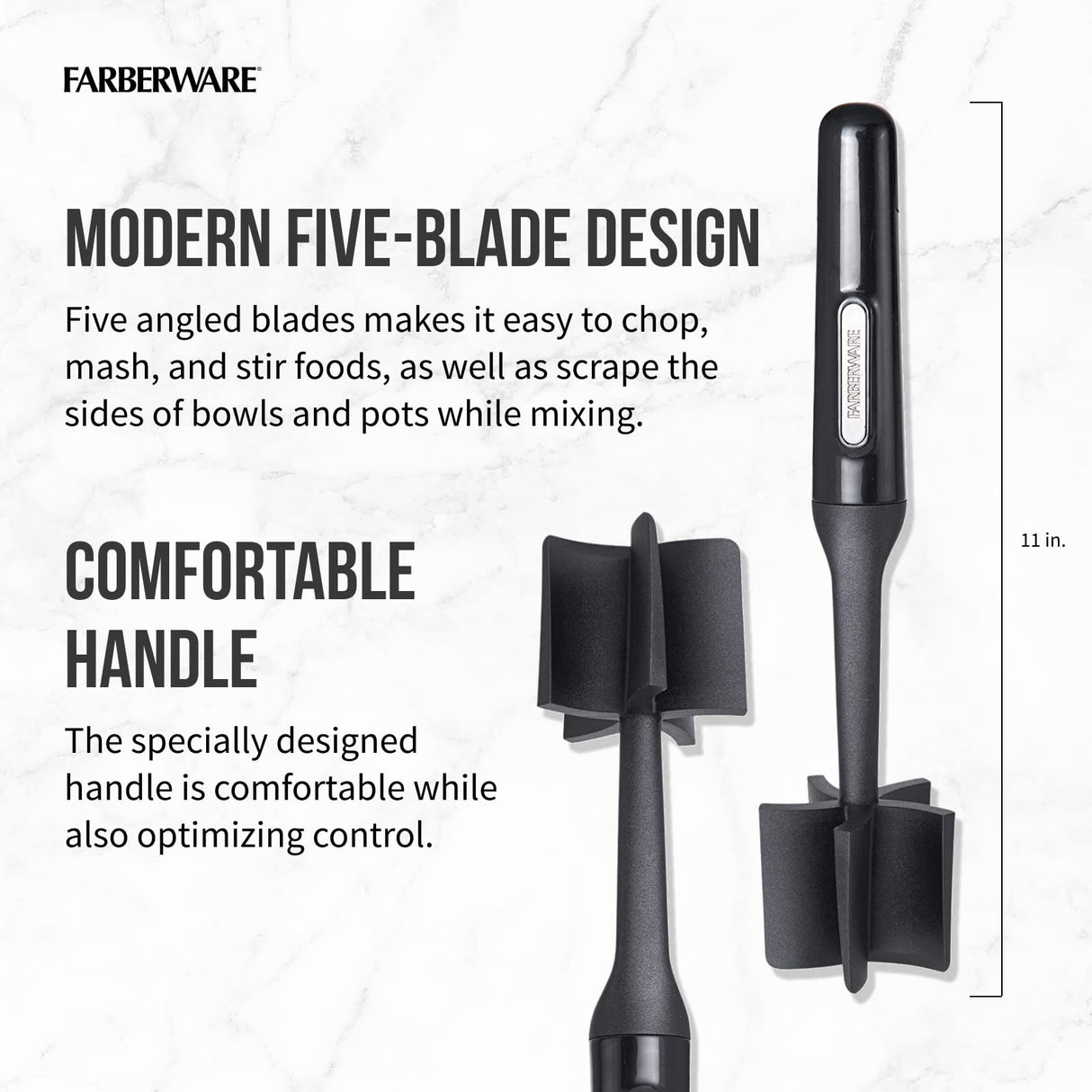 Farberware 5211438 Professional Heat Resistant Nylon Meat and Potato Masher, Safe for Non-Stick Cookware, 10-Inch, Black Farberware