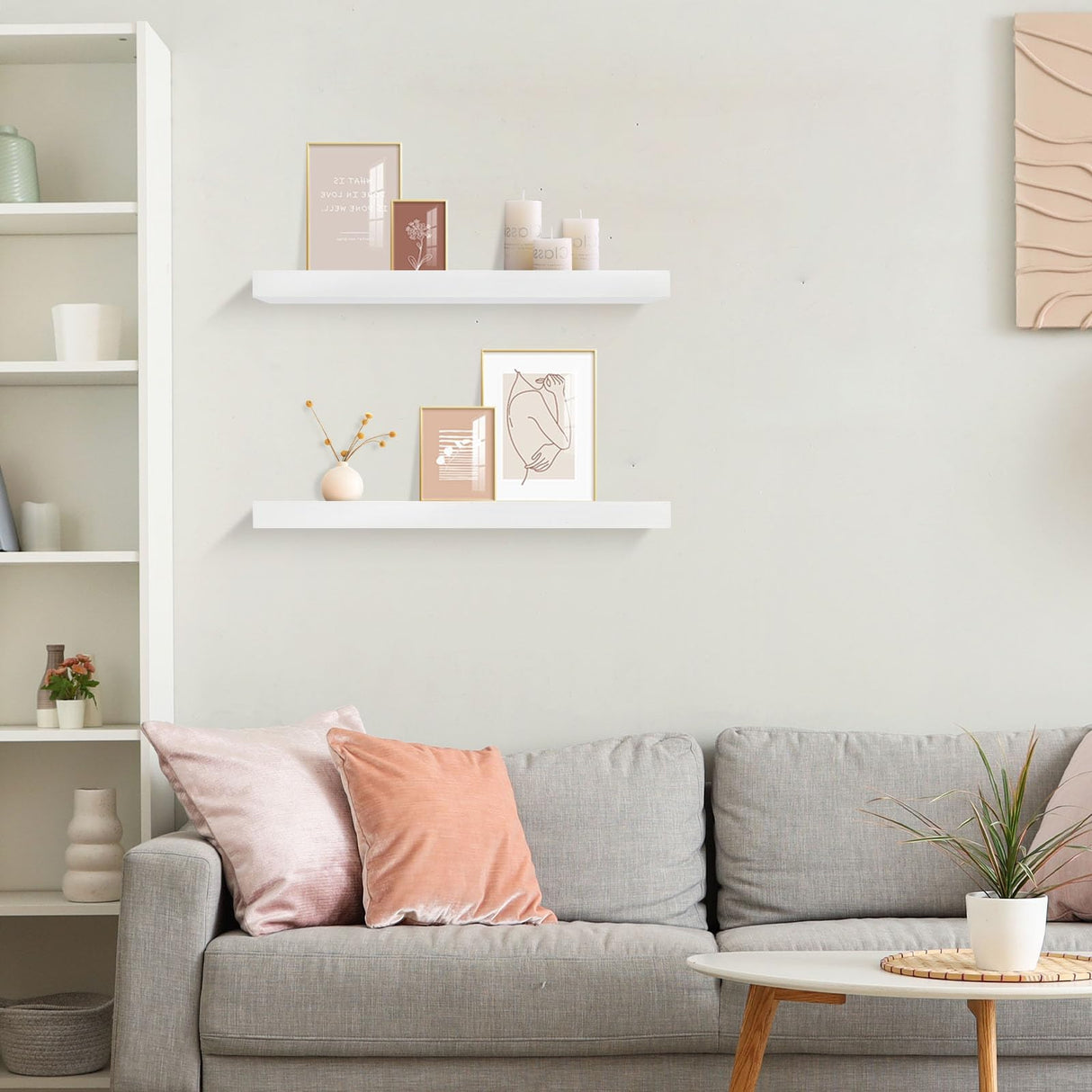 AZSKY Floating Shelves for Wall,White Wall Shelf Natural Wood 16 Inch Bathroom Shelves Over Toilet,Wall Mount Nursery Book Shelves with Invisible Brackets Set of 2 for Bedroom Living Room Kitchen AZSKY