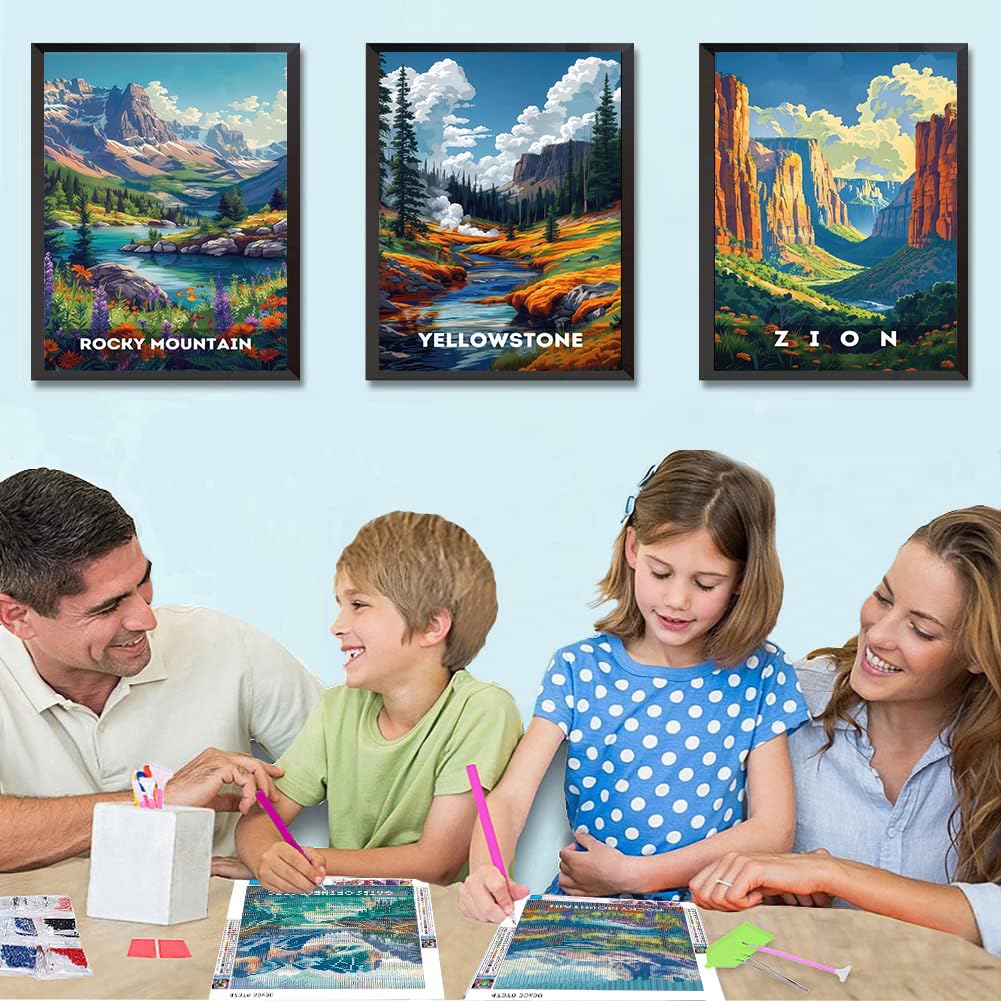 NEGEKFKX 4 Pack National Parks Diamond Art Kits for Adults Beginners,Zion Yellowstone Diamond Painting Kits for Adults,5D Full Drill DIY Diamond Dot Gem Art Kit Wall Home Decor Arts Craft 16x12 inch NEGEKFKX