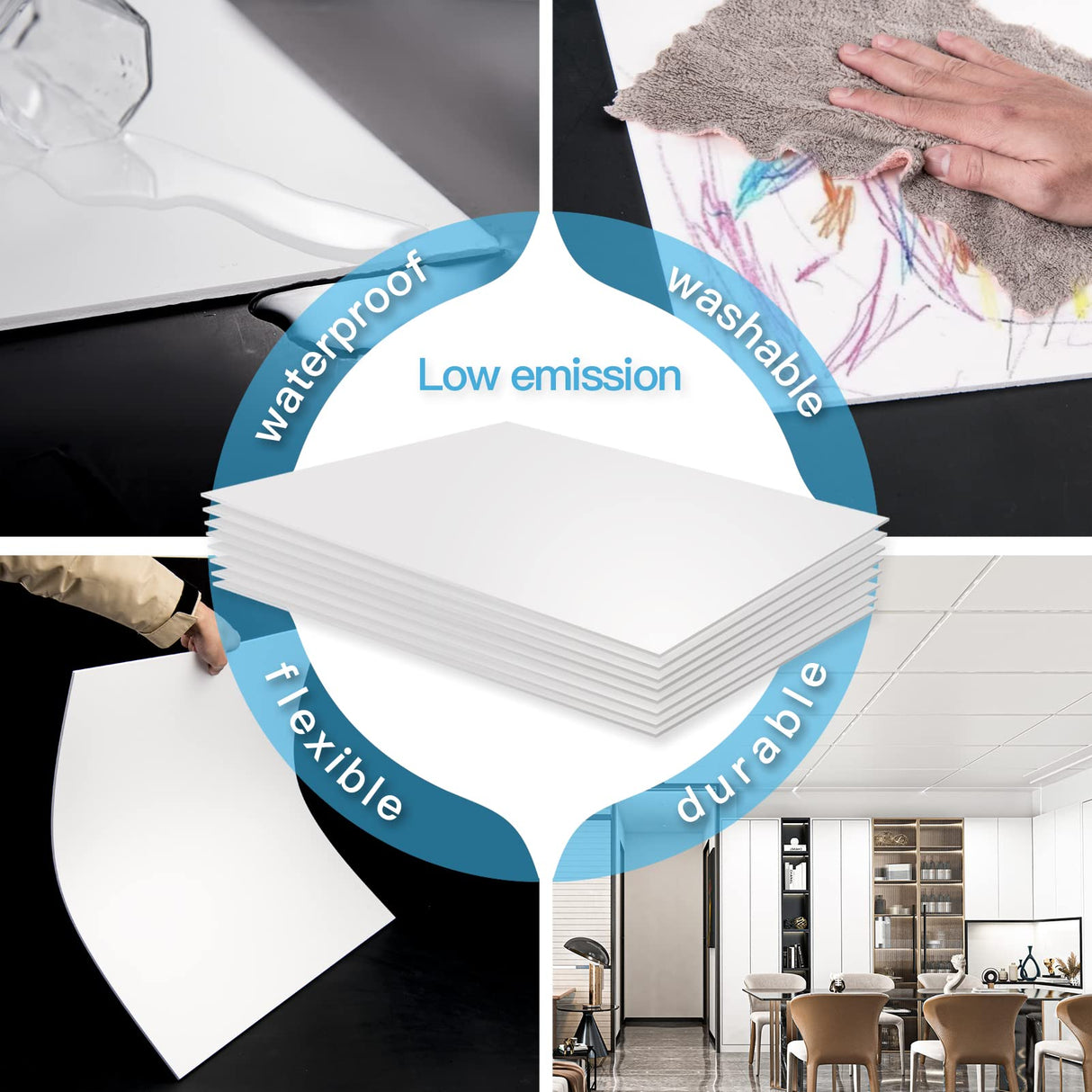 Art3d 10-Pack Smooth Drop Ceiling Tile 2ft x 4ft - Fire-Rated, Waterproof, Reusable - Premium PVC, No Sag and Breakage - Cover 80 Sq. Ft, White Art3d