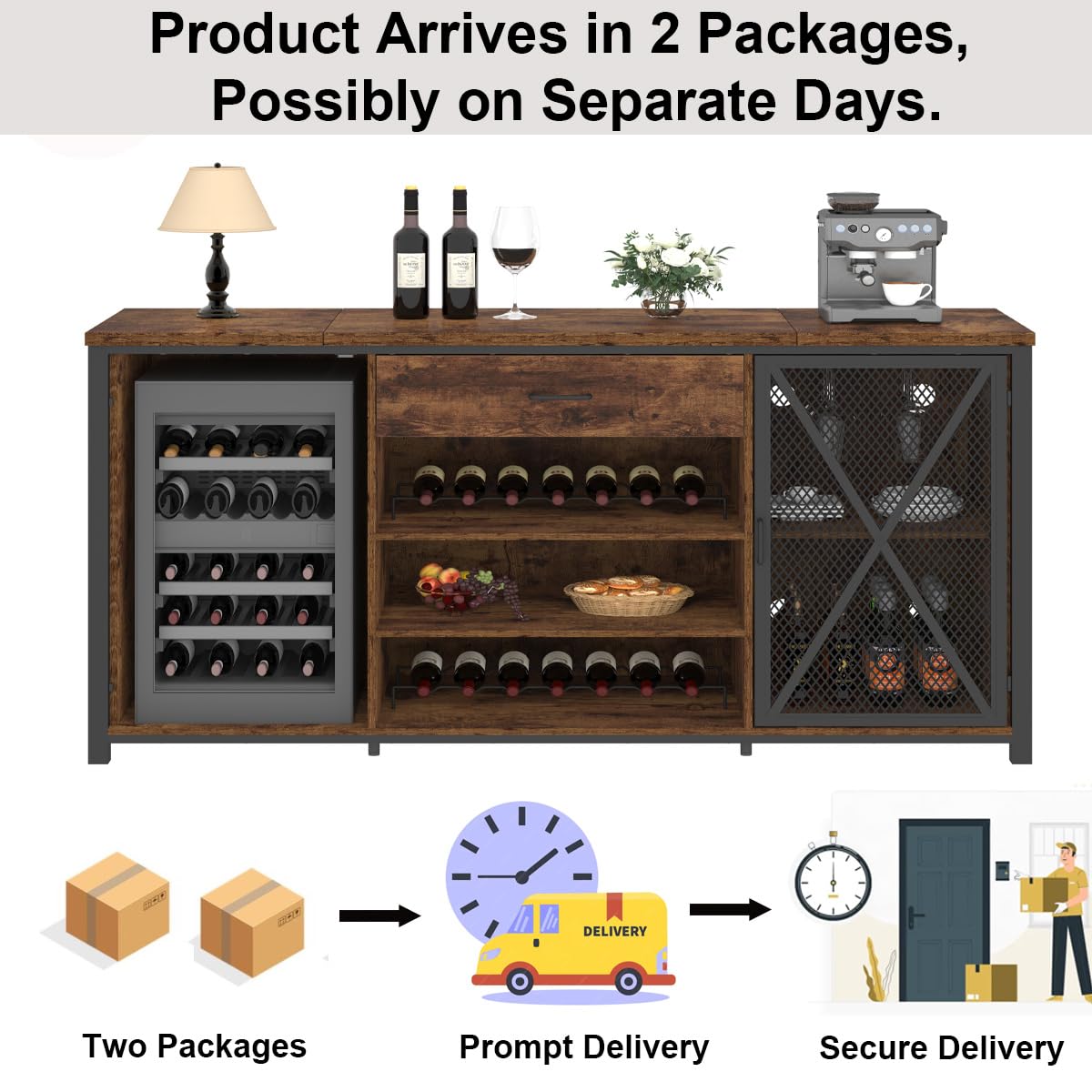 LVB Rustic Brown Large Bar Cabinet with Fridge Space and Storage Drawers LVB