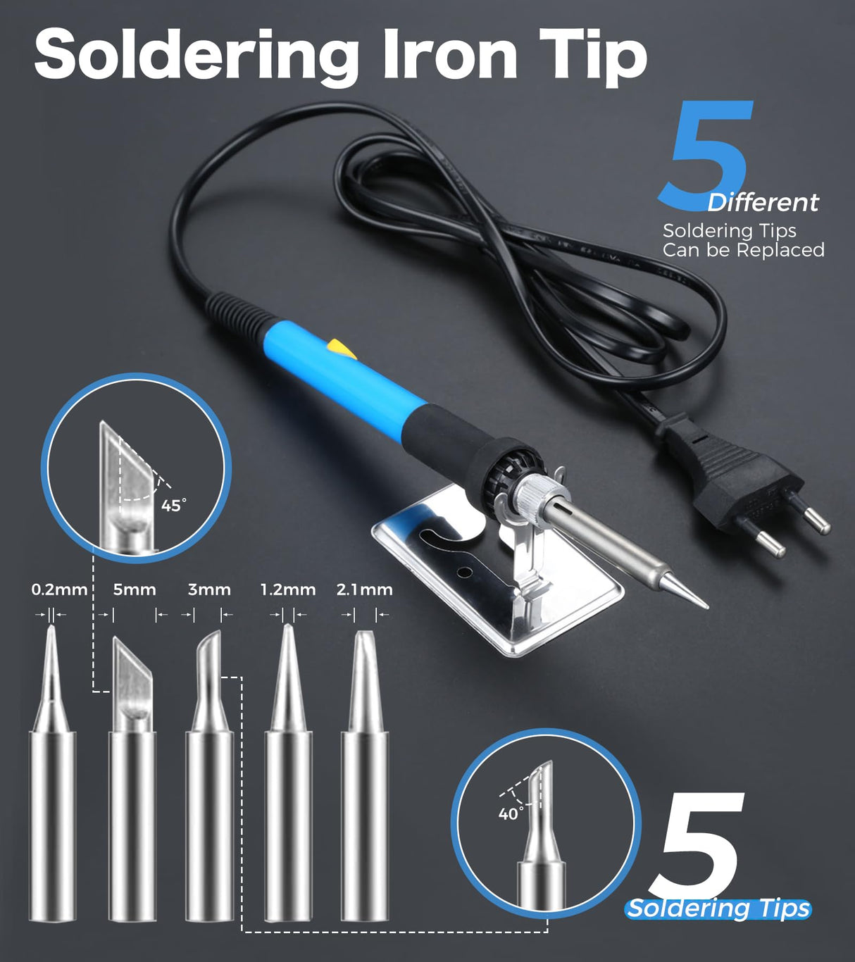 Hicello Soldering Iron Kit, 60W 220V Adjustable Temperature Welding Tool, including 5PCS Replacement Tips, Temperature Adjust Soldering Iron, Desoldering Pump, Tin Wire Tube, Soldering Iron Stand Hicello