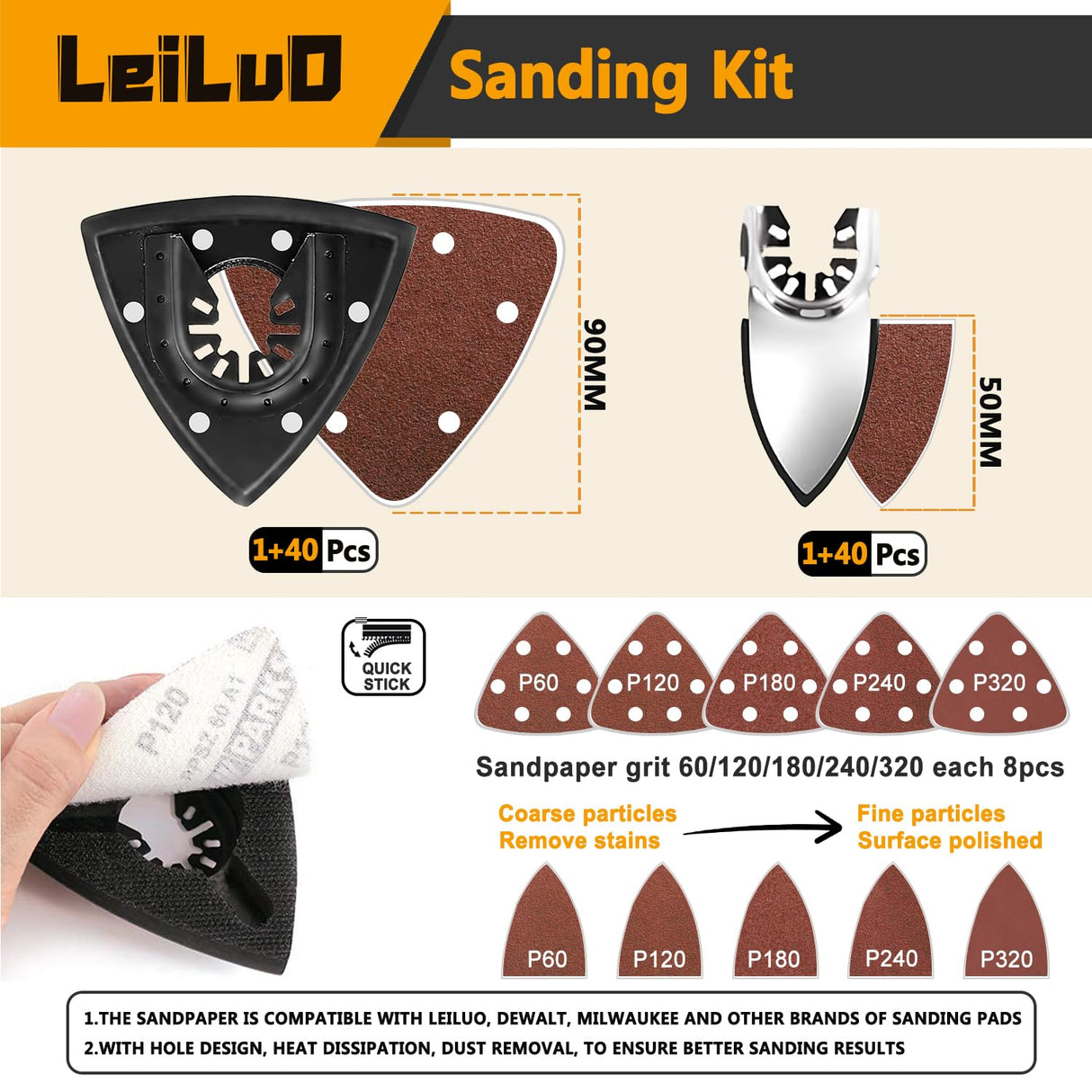 LEILUO 116 Pcs Multitool Blade Kits Cutting and Sandpaper Oscillating Tool Accessories Universal Oscillating Saw Blades with Storage Bag Compatible with DeWalt Makita Dremel and More LEILUO