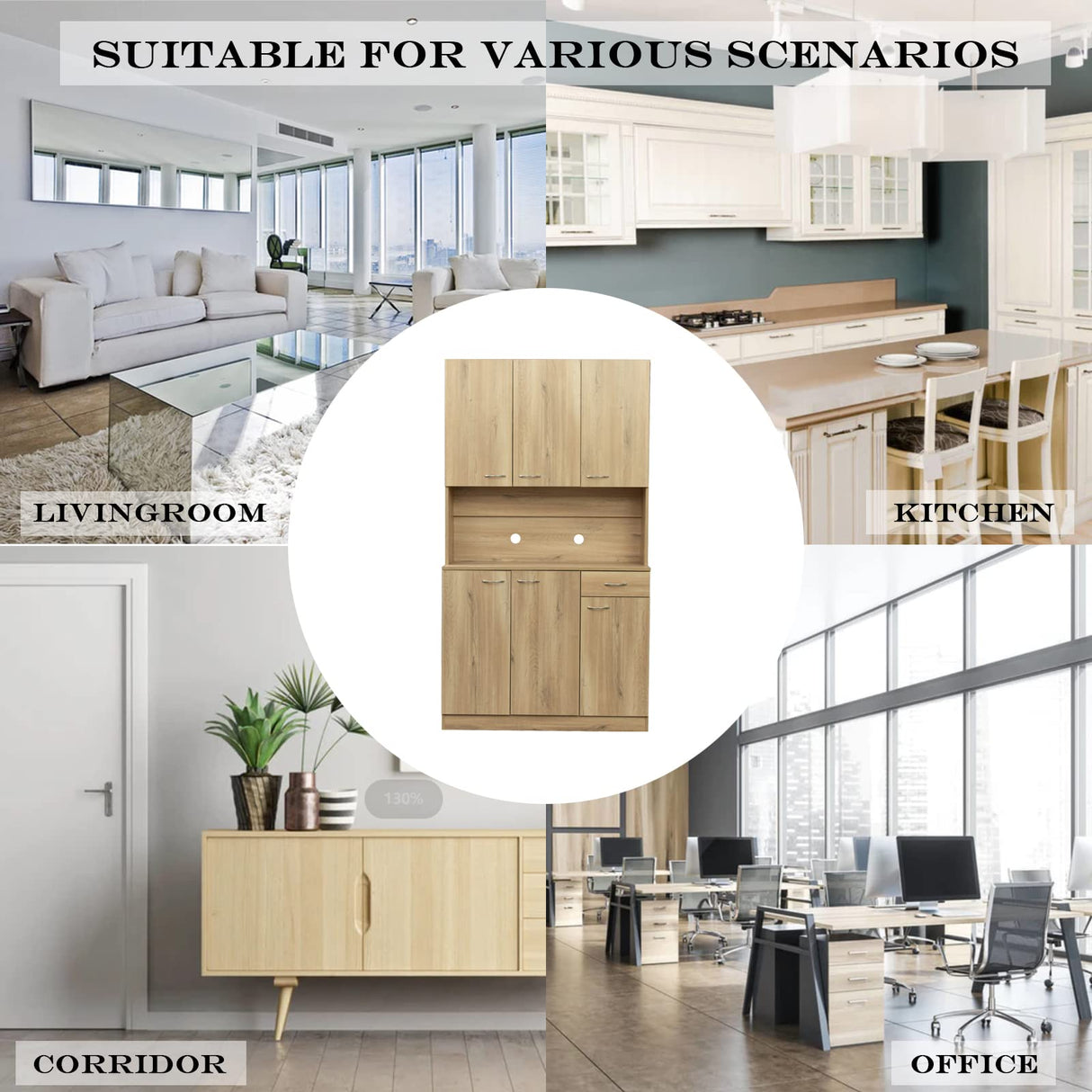 SoarFlash 71” Kitchen Pantry Buffet Freestanding Hutch Storage Cabinet Wood Sideboard Cupboard with 6 Doors,1 Drawer for Home, Dining Room,Brown SoarFlash