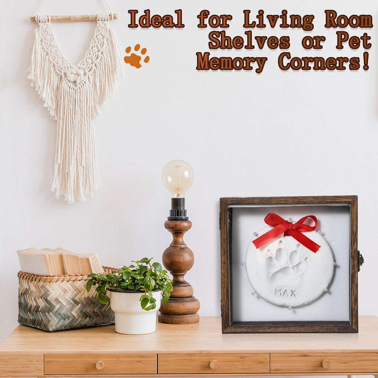Chunful Dog Memorial Shadow Box with Paw Print Kit 5.9'' x 5.9'' Customized Clay Impression Kit Wooden Keepsake Display CasePet Christmas Ornament Gifts for Pet Lovers Dog Cat DIY Ornament Chunful
