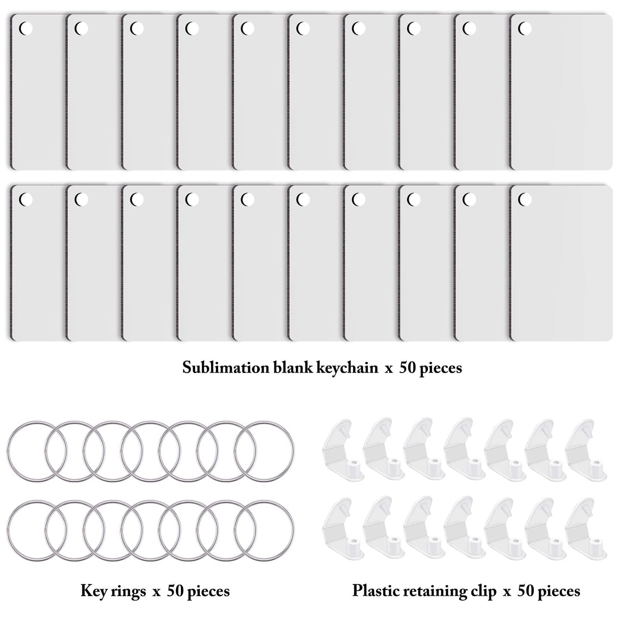 Duufin 150 Pieces Rectangle Sublimation Keychain Blanks Double Side Heat Transfer Blanks MDF Blank Board Key Rings Blanks for Sublimation DIY and Craft Duufin