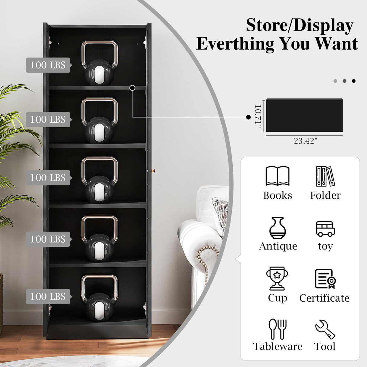 IRONMIX Modern Display Cabinet with Doors, Metal Curio Cabinet with Shelves, 70.87" H Display Cases for Collectibles, 5 Tier Tall Bookshelf, Kitchen Pantry Storage Case for Home Office Living Room IRONMIX