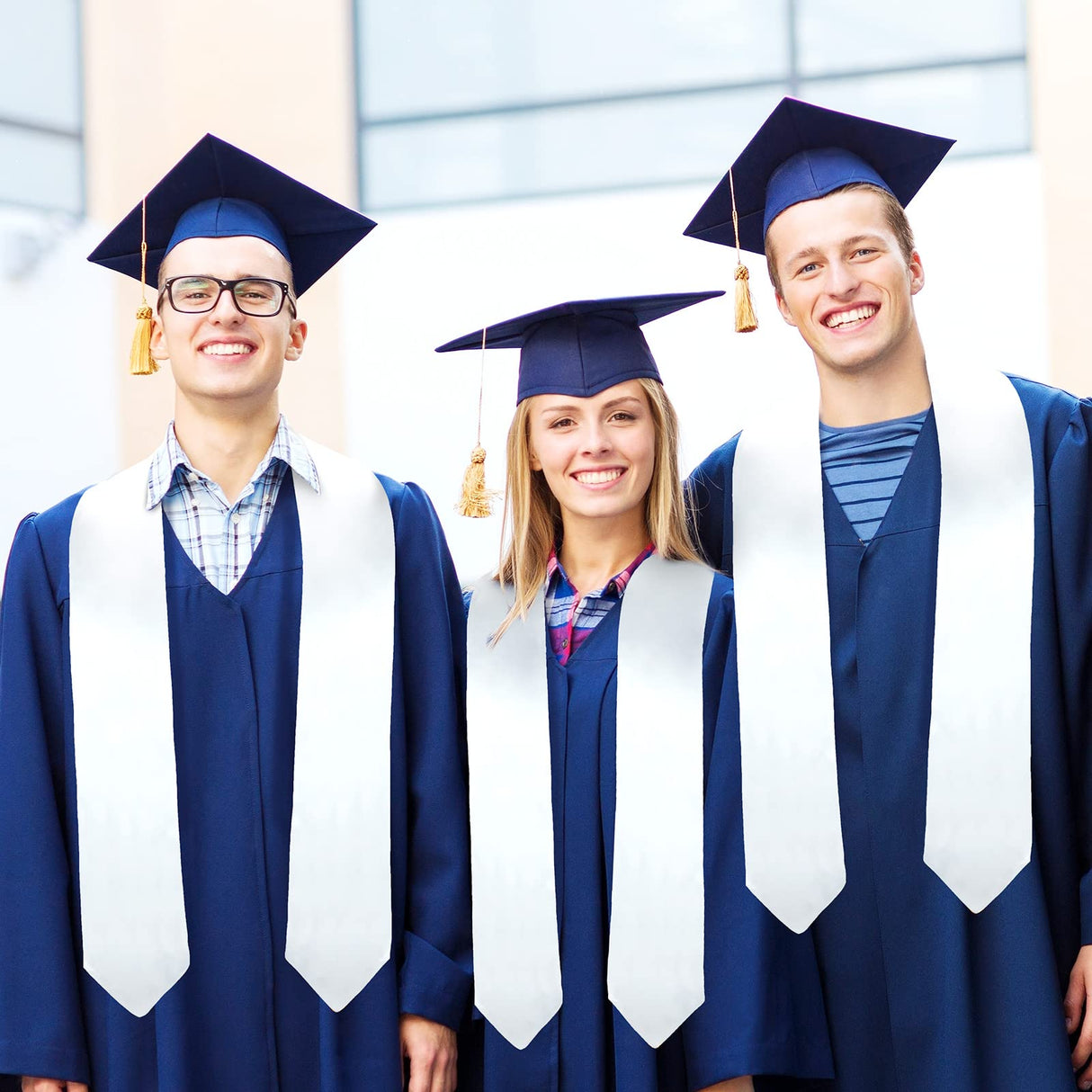 Giegxin 50 Pcs Unisex Graduation Stole Adult Sublimation Blank Plain Graduation Stole Sash Graduation Satin Honor Stole (White) Giegxin