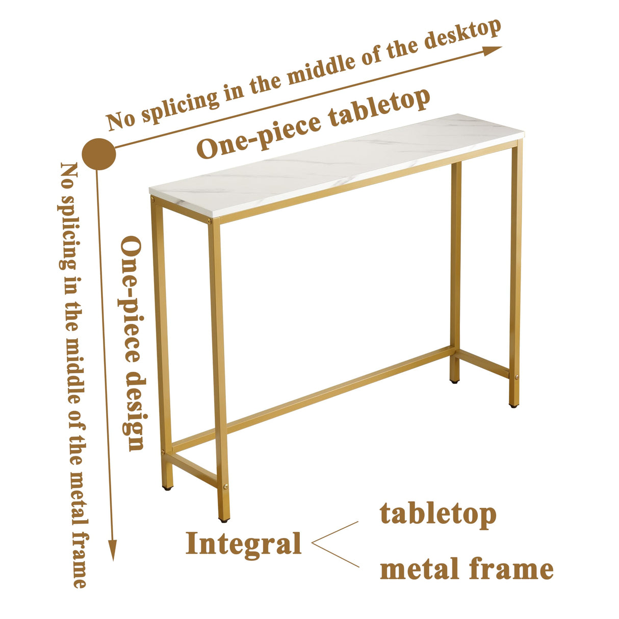 loglus Console Table for Entryway, Faux Marble MDF Sofa Table with Golden Frame (Single Layer, White Marble) loglus