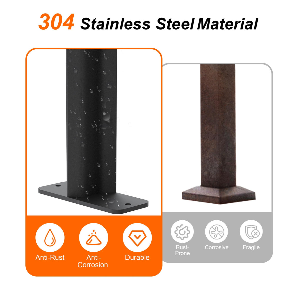 Deck Man 2 Pack Stainless Steel Pre-drilled Intermediate Post/Studdle Pickets for 1/8" Deck Cable Railing, Level Cable Railing Fittings (2, Black, 36 inch) Deck Man