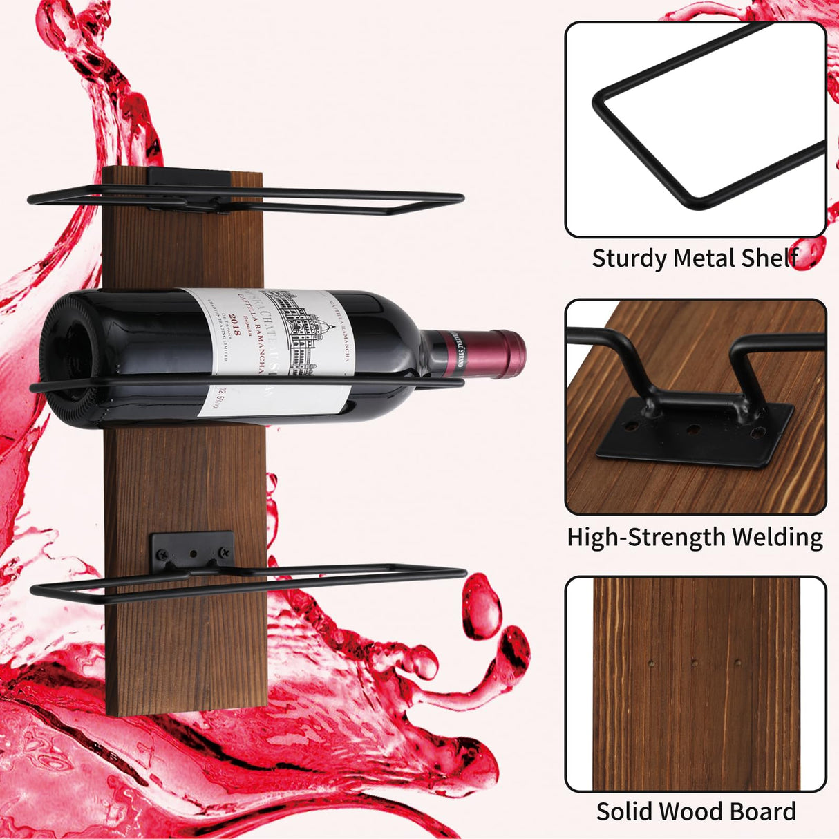 CBYJK Wine Rack Wall Mounted, Wall Wine Rack for 12 Wine Bottles, Wood Wine Racks for Wall, Wall Mounted Wine Rack for Bar, Cellars, Kitchen, Dining CBYJK