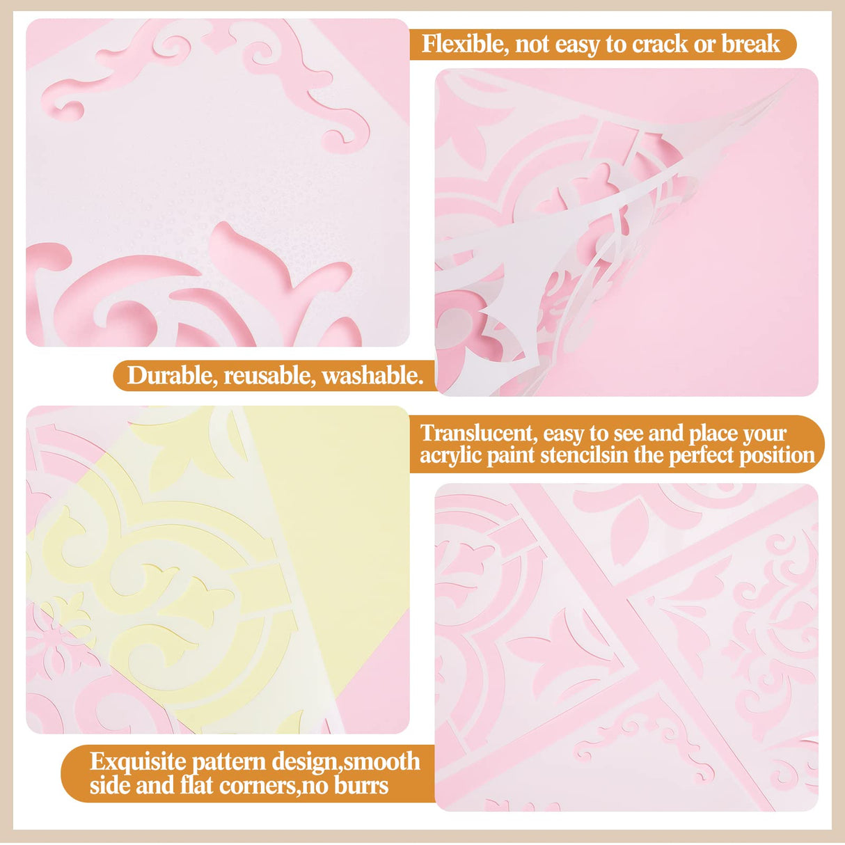 4 Pieces Reusable Tile Stencil 12 x 12 Inches Wall Templates Tile Pattern Stencil Drawing Templates for DIY Scrapbooks Wall Floor Home Decors (Flower Style) Zonon