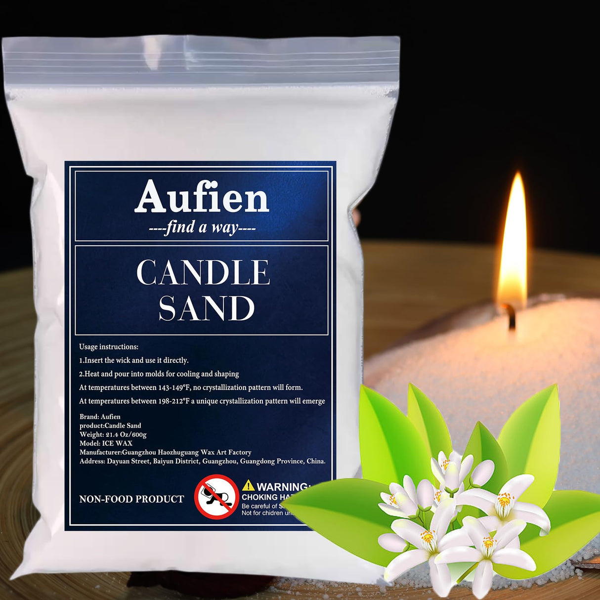 Aufien Pearled Candle 21.4 Oz,Candle Sand Wax DIY Set with 30 Wicks,Refillable Powder Candles Non Toxic,Bead Candle Making Kit for Handmade, Wedding and Party Decorations Orange Blossom Scented Aufien