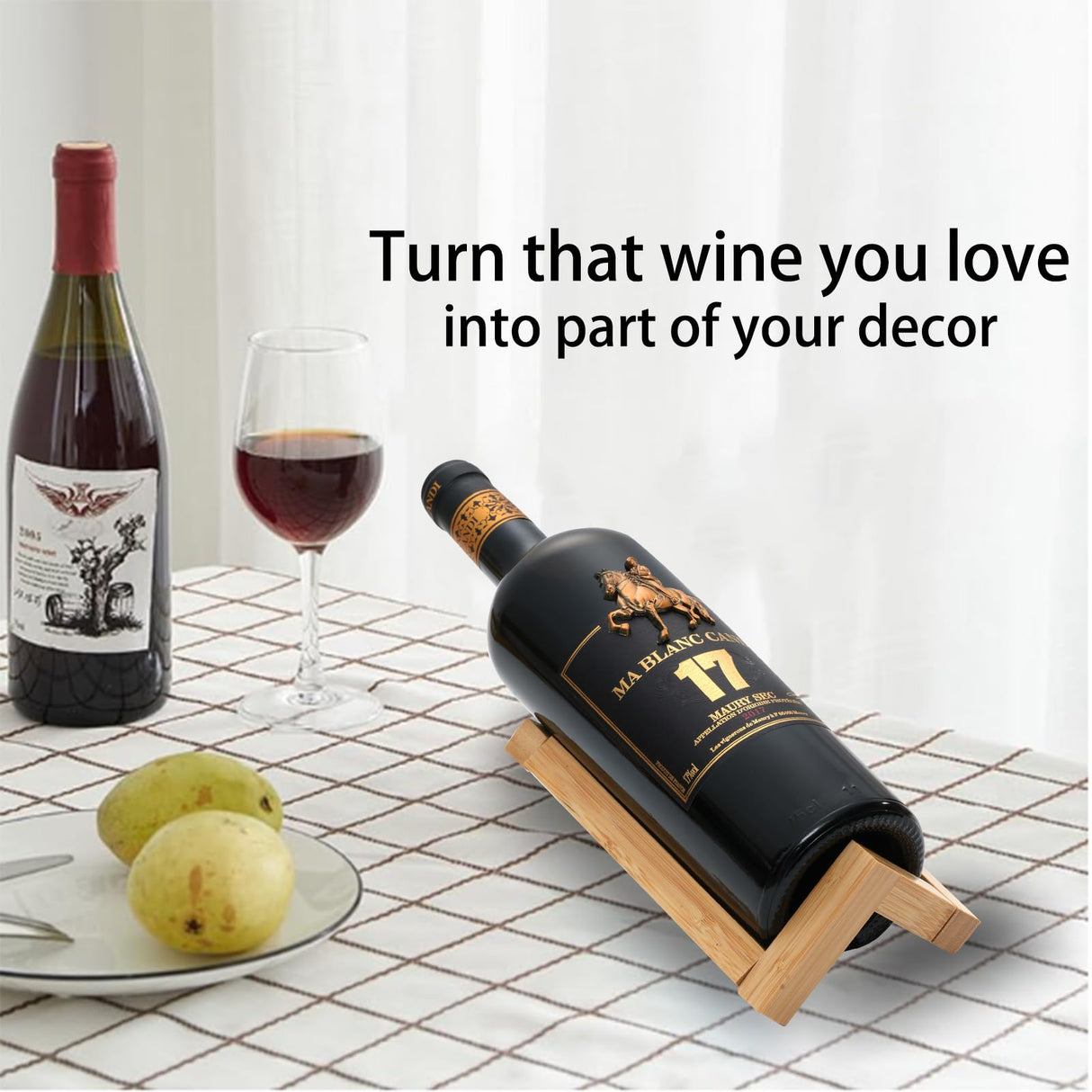 Somonka-L Single Wine Bottle Holder, Personalized Bamboo Wine Bottle Holder Stand Display Table Top Wine Rack Countertop Wine Holders Organizer for Dining Table, Cabinet Etc Somonka-L