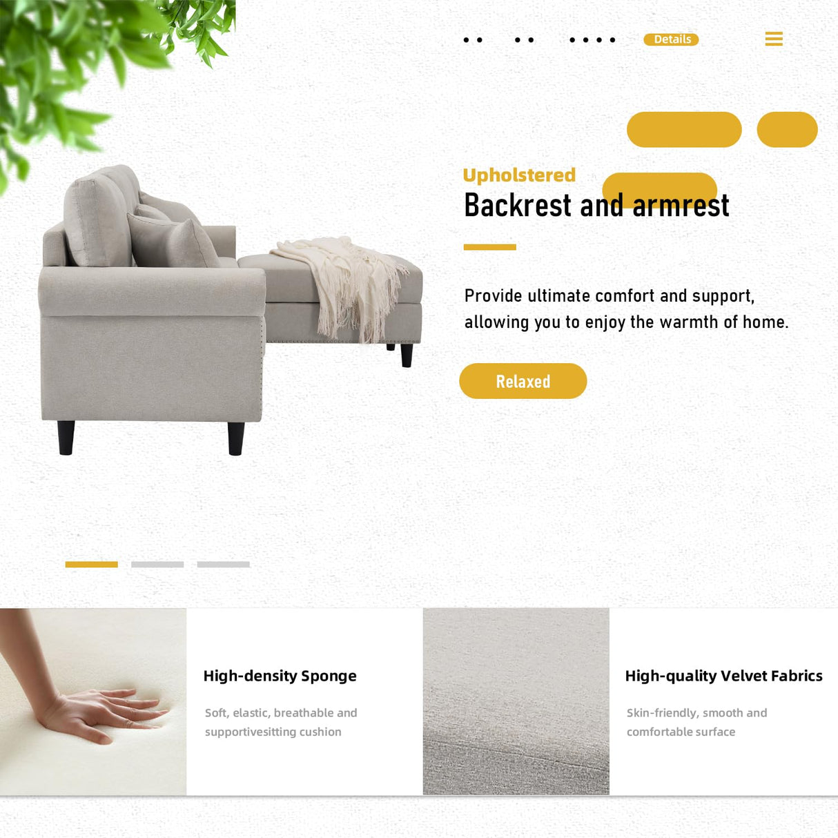 EDWINENE Convertible Sectional Couch Sofa for Living Room, Reversible L Shaped Couch with Chaise, 4-Seat Modular Large Couches with Storage Ottoman & 3 Pillows, Light Grey EDWINENE