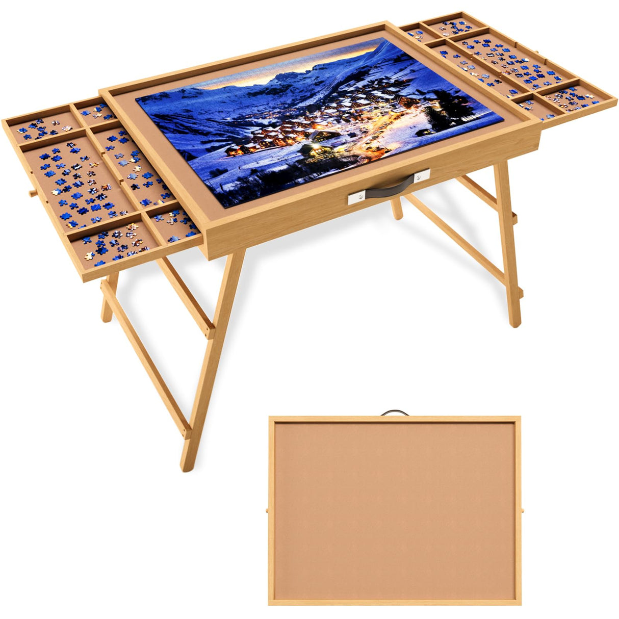 24.8" H Tall Puzzle Table with Drawers, 1000 Pieces Jigsaw Puzzle Board with Folding Legs & Protective Cover - 30" x 22" Portable Table for Adults upvercy