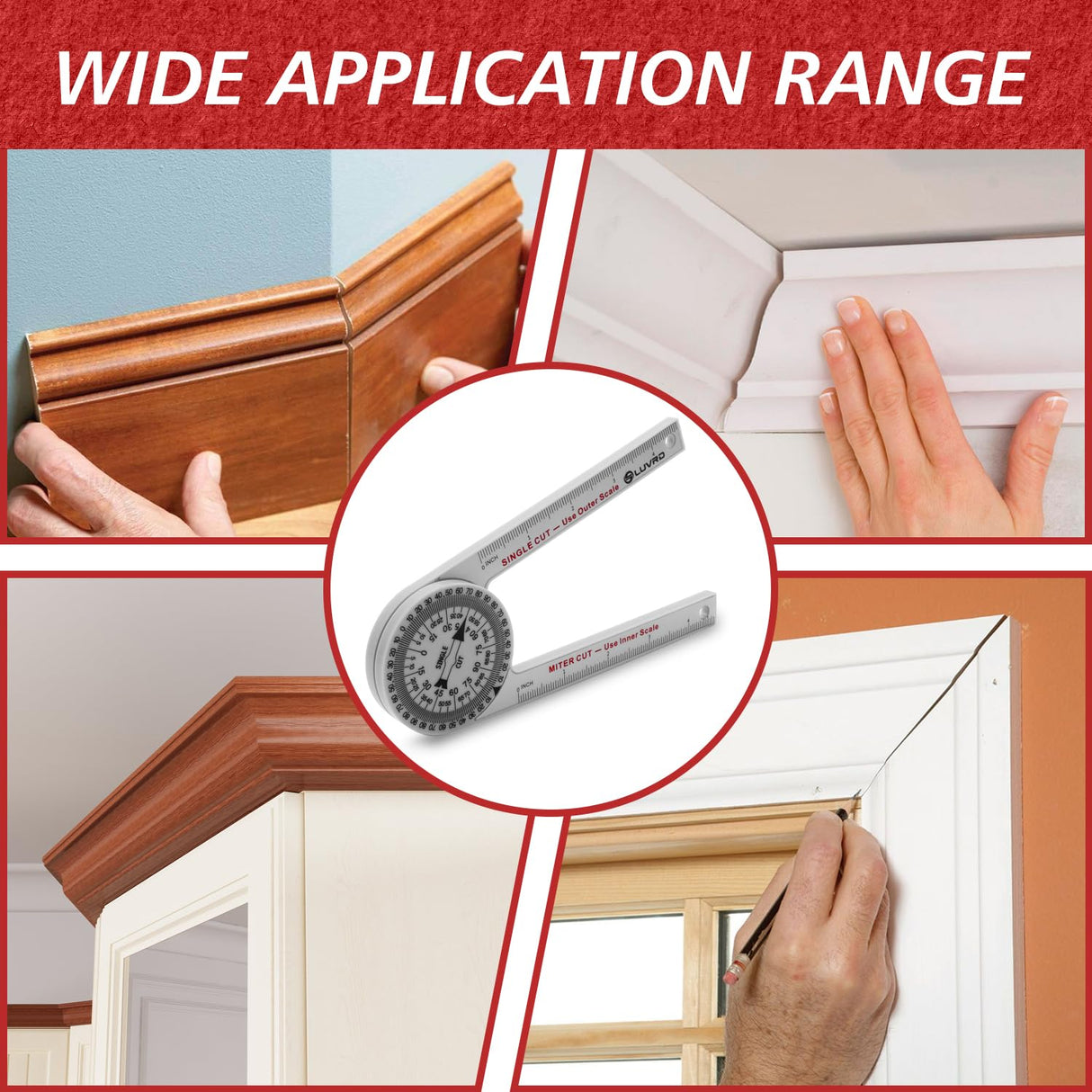 Miter Saw Protractor, Professional Miter Angle Finder for Woodworking Replaces the Model #505P-7 Miter Protractor Angle Finder with Measuring Rulers for Carpentry, Crown Molding Tool, Baseboard LUVRD