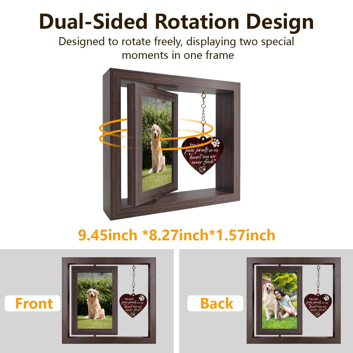 Gluimayo Dog Memorial Gifts for Loss of Dog, Pet Memorial Gifts for Dogs Cats - Rotating Wooden Picture Frame for 4x6 Photos, Pet Loss Remembrance Bereavement Keepsake Gluimayo