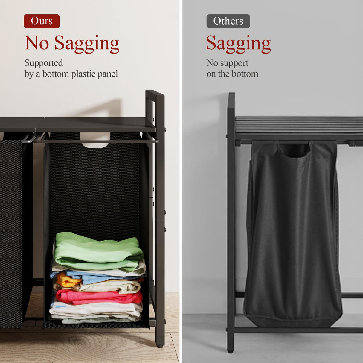 Kitstorack Laundry Basket Organizer, Laundry Hamper with Shelf & 2 Pull-Out Removable Bags, Dirty Clothes Hamper Organizer for Laundry Room Bathroom and Dorm, 2 x 11.8 gallons (44.5L) Kitstorack