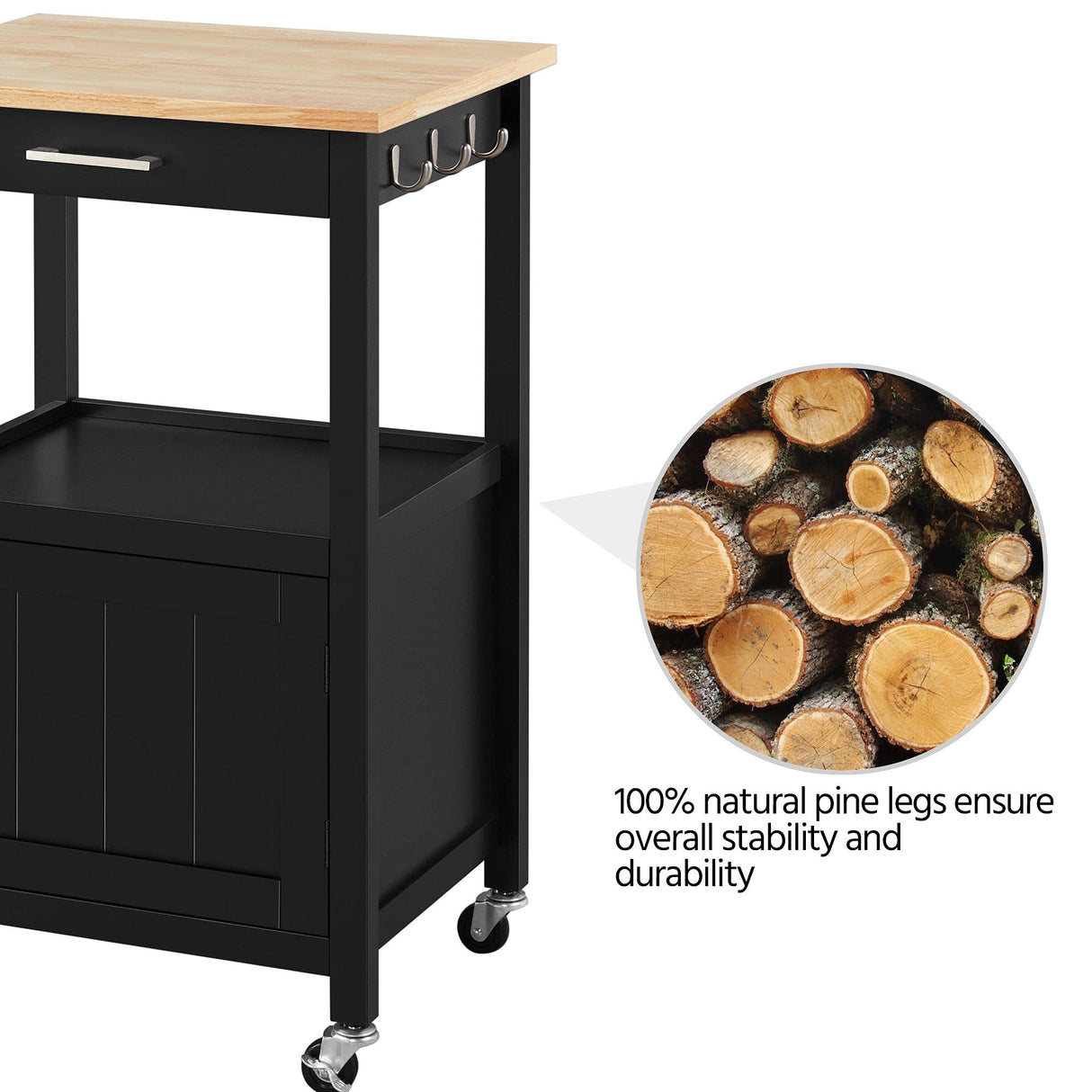 Yaheetech Small Kitchen Island on Wheels with Wood Top and Drawer, Trolley Cart with Open Shelf and Storage Cabinet for Dining Room, 22x18x35 Inches, Black Yaheetech