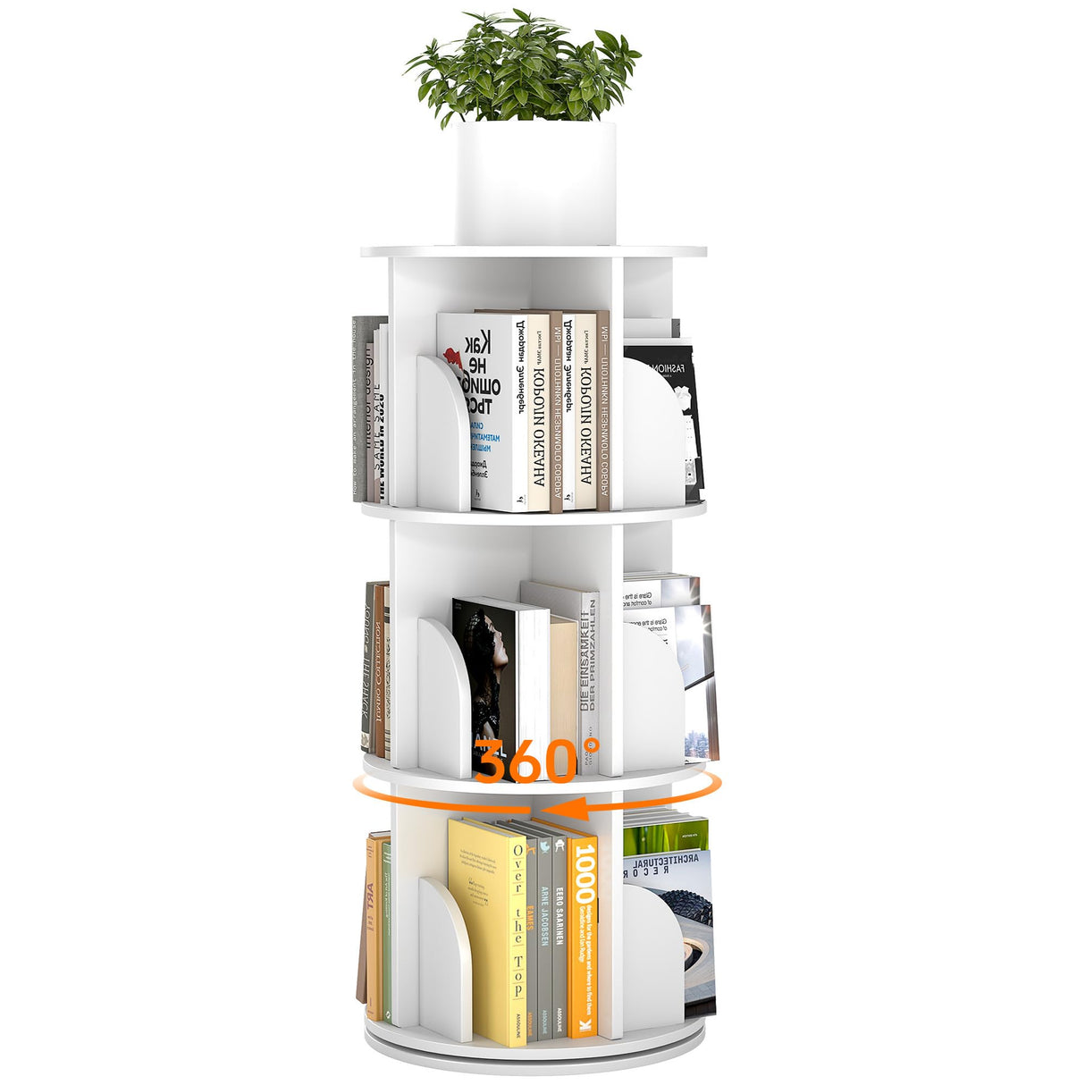 Cuzobro Rotating 3-Tier Bookshelf, 360° Spinning Corner Bookcase with Lazy Susan, White Space Saving Organizer for Study Room, Home Office, Kids Rooms, Bedroom, Adults & Kids Cuzobro