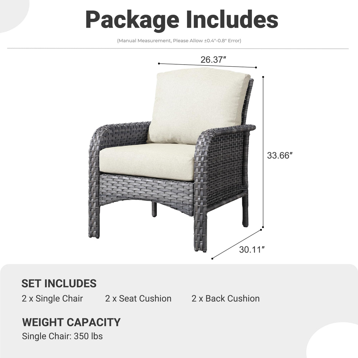 ovios 2 Pieces Patio Furniture Set, Outdoor Wicker Chairs of 2, All Weather High Back Rattan Chairs 2 Seats with Comfy Cushions for Porch Deck, Beige ovios