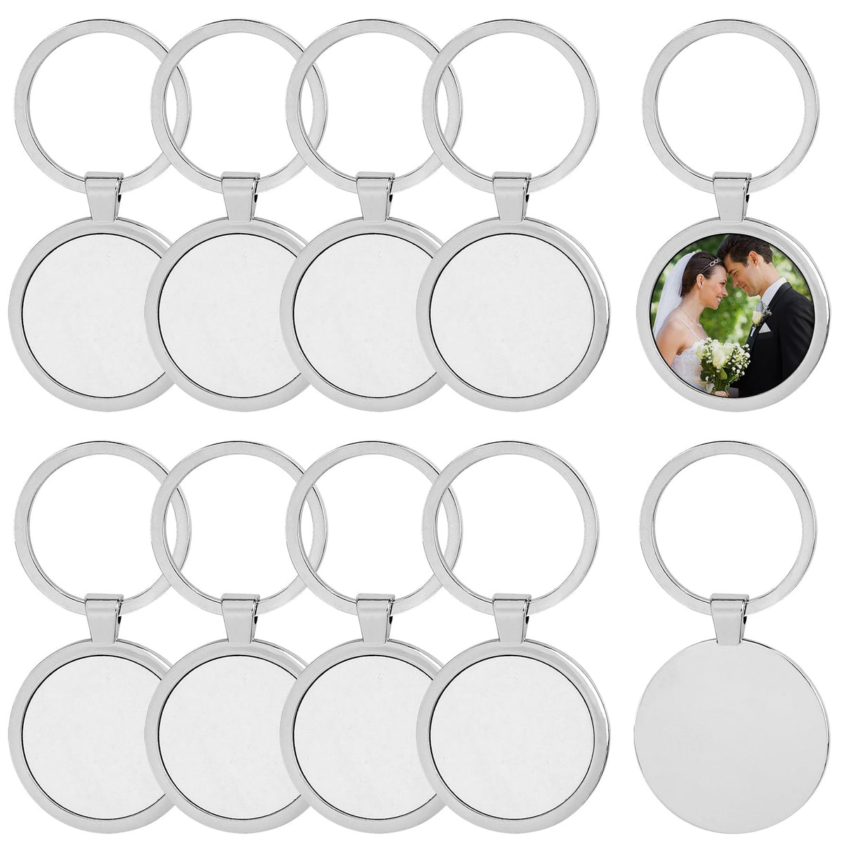 Framendino, 10 Pack Sublimation Keychains Blanks Metal Heat Transfer Round Press Keychain for DIY Crafts Photo Framendino