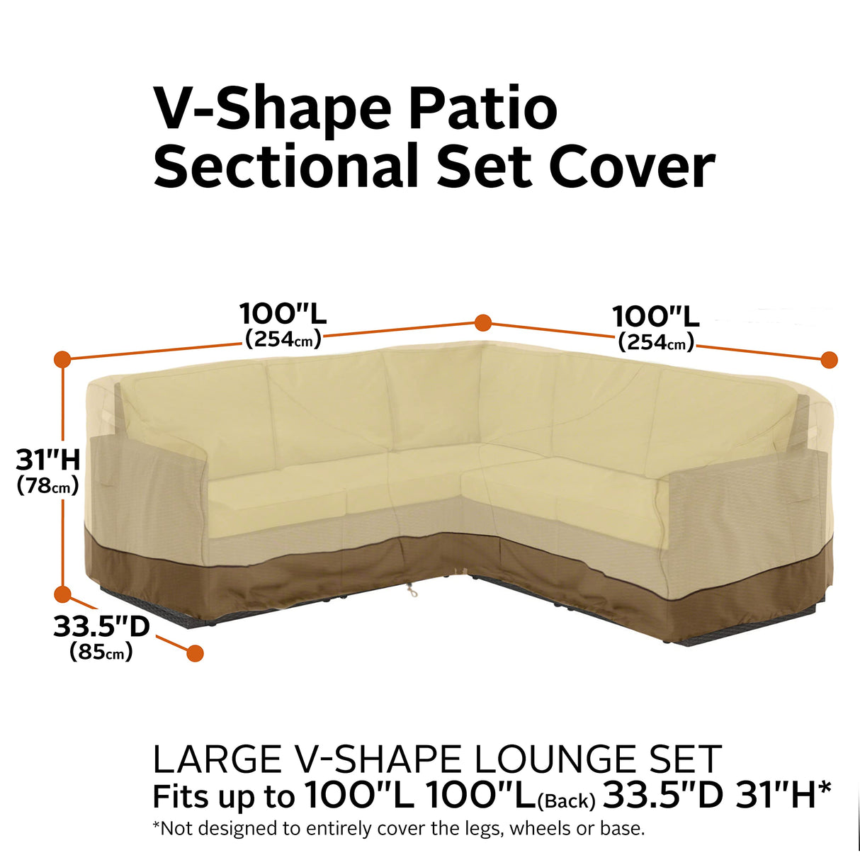 Classic Accessories 55-882-011501-RT Veranda Patio V-Shaped Sectional Sofa Cover, Large, Pebble/Bark/Earth, Patio Furniture Covers Classic Accessories