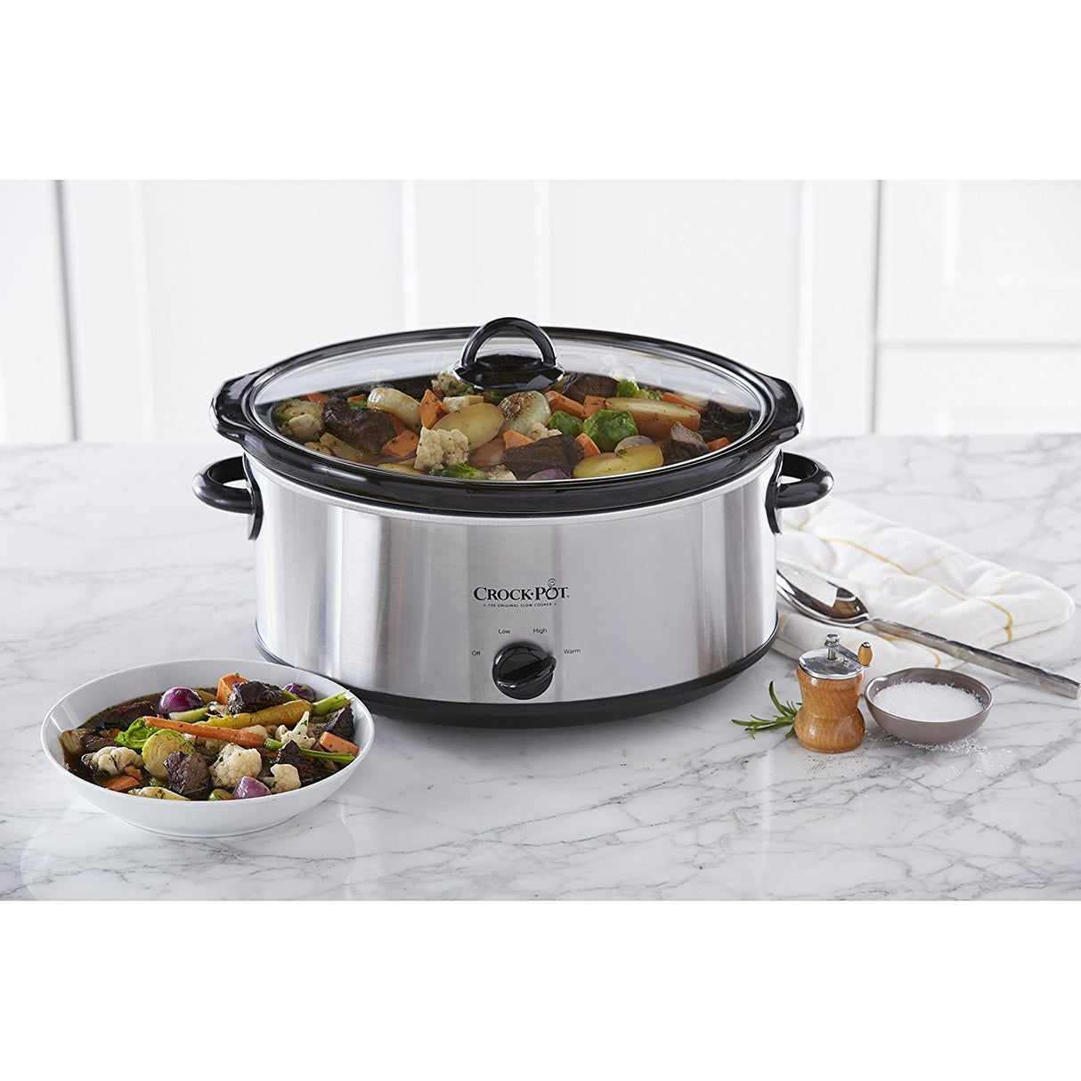 Crock-Pot 7 Quart Oval Manual Slow Cooker, Stainless Steel (SCV700-S-BR), Versatile Cookware for Large Families or Entertaining Crock-Pot