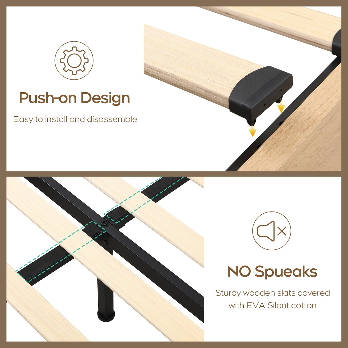 Brafab Natural Rattan King Size Bed Frame with Wooden Headboard and 4 Storage Drawers, Boho Natural Wood Bedframe Cane Oak Metal Platform Beds with Strong Wooden Slat, Noise Free, No Box Spring Needed Brafab