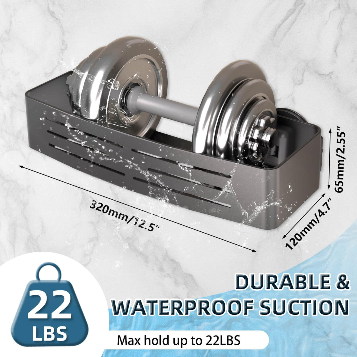 Onemake Shower Caddy Suction Cup, No Drilling Bathroom Shower Shelf, Corner Shower Caddy with 6 Portable Hooks, Removable Bath Organizer with Towel Bar for Bathroom Storage(Gray) Onemake