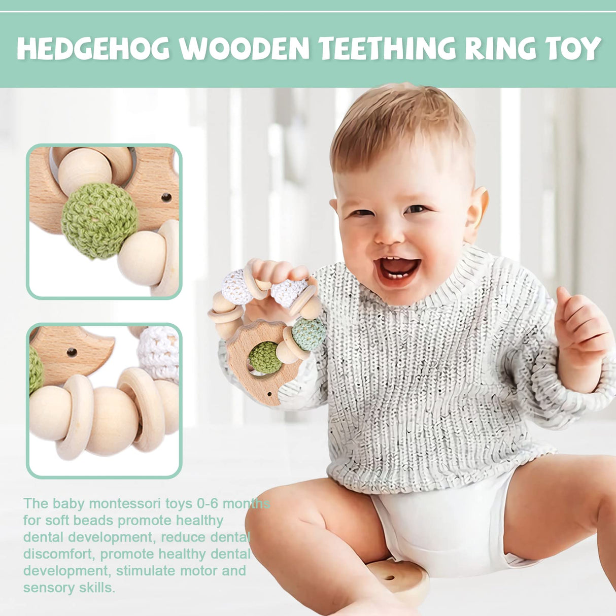 6 Pieces Toy Set- Wooden Baby Toys for Babies 0-6 Months,Wooden Toys for Babies Rattles with Bells,Wooden Rattles Push Car,Wood Teething Toys Gifts for Boys Girls,Montessori Toys for Babies 0-6 Months YunHe XinQiao Toys Factory