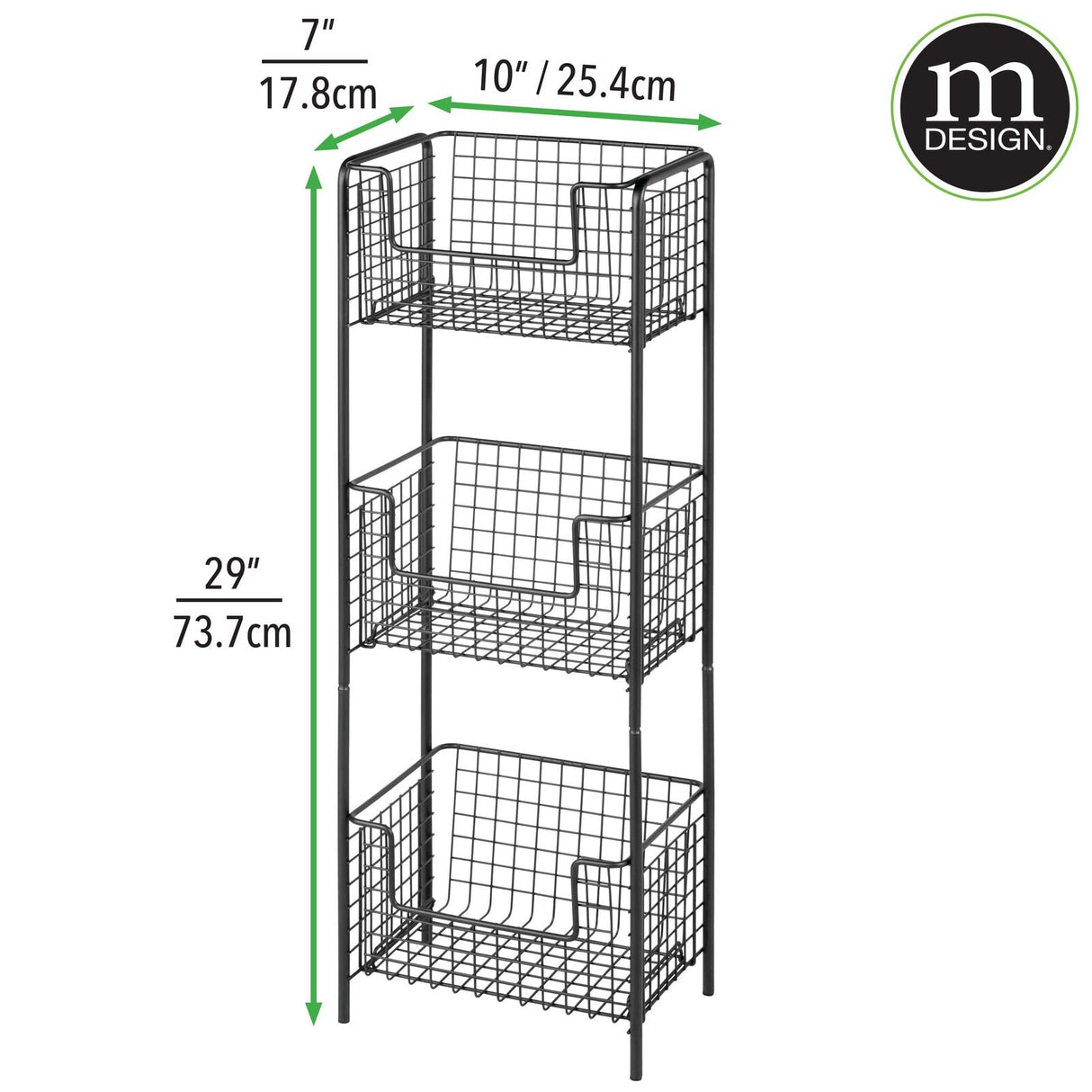 mDesign Steel Freestanding Storage Organizer Tower Rack Basket Shelf, Metal 3-Tier Furniture Unit for Master/Guest Bathroom, Powder Room - Holds Bath Towels, Soap - Concerto Collection - Black mDesign