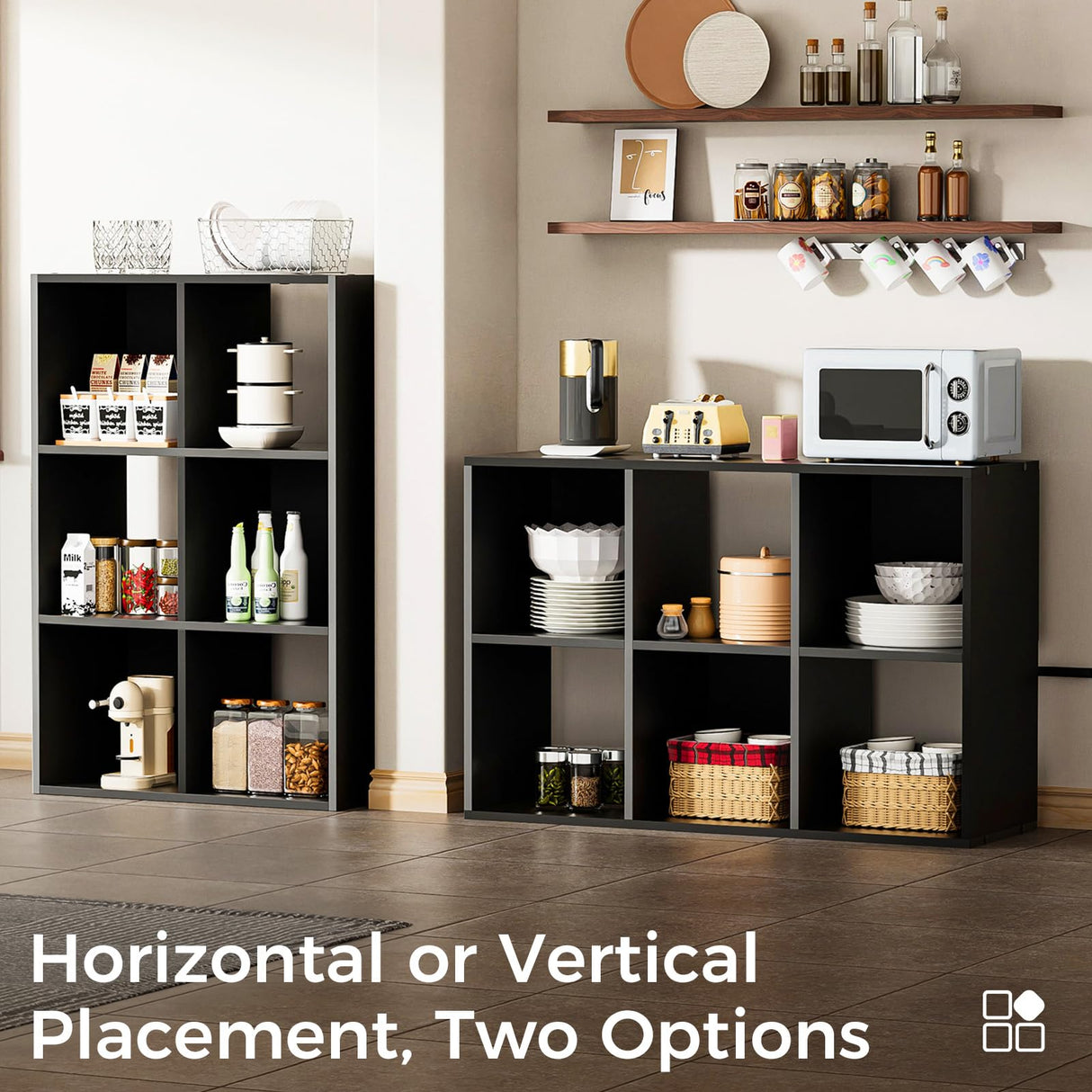 COMHOMA 6 Wood Cube Storage Organizer with Open Back and Removable Back Panels, 11In Black Cube Storage Bookshelf, Cubicle Shelf Bookcase for Home Office Bedroom Living Room, Vertical or Horizontal COMHOMA